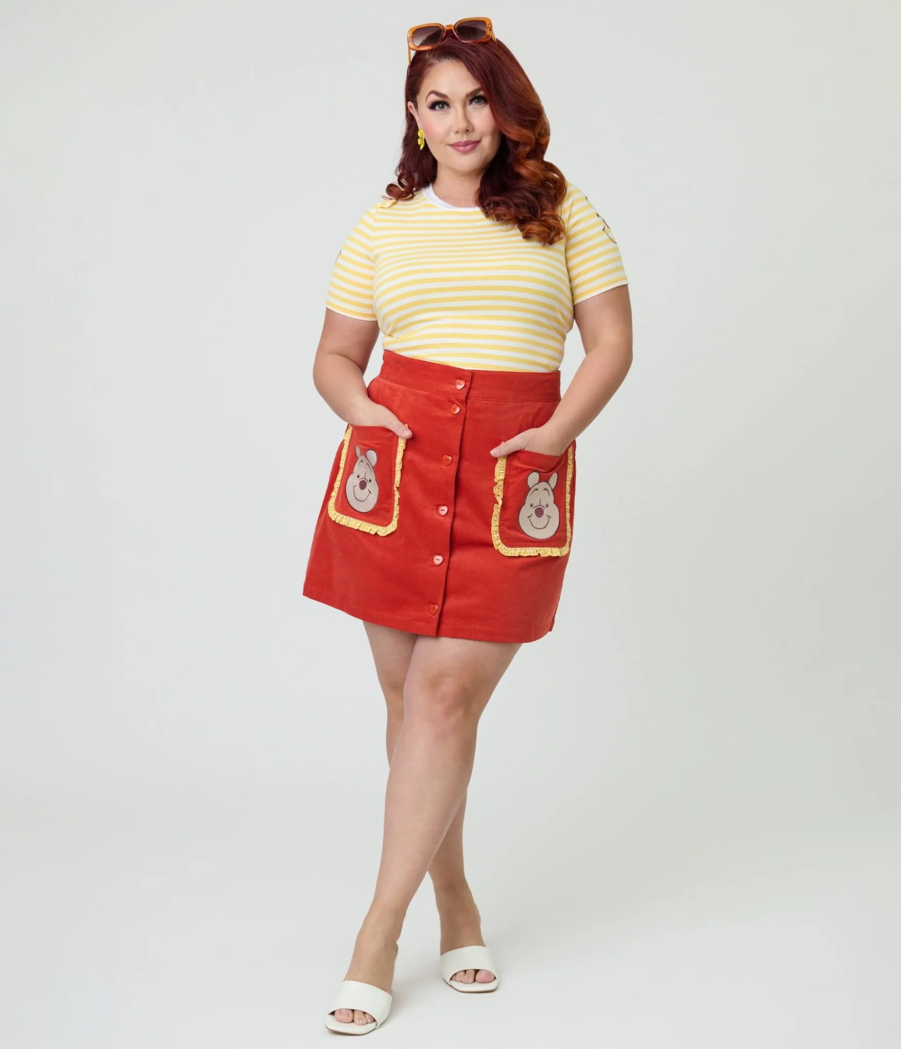 Disney Winnie the Pooh Collection by Smak Parlour Plus Size Red Embroidered Pocket Mini Skirt - Image 4
