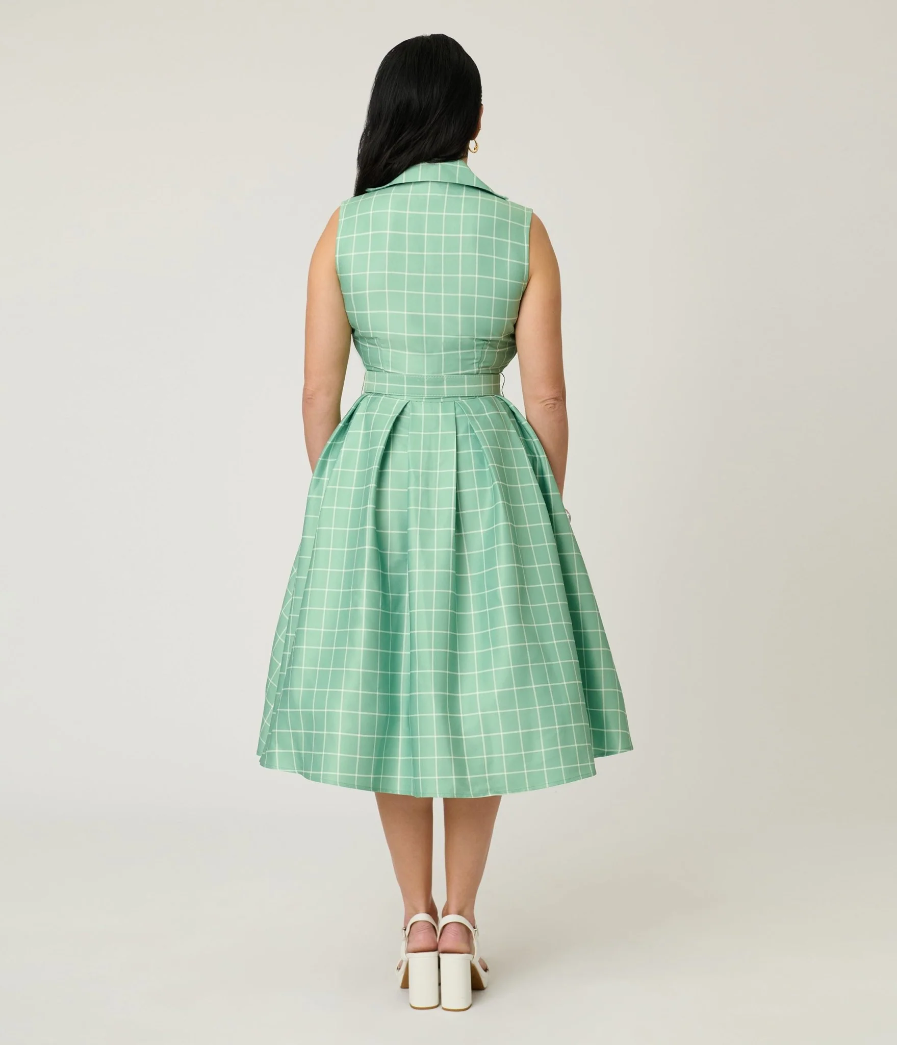 Disney Winnie the Pooh x Unique Vintage Green Plaid Edith Swing Dress - Image 2