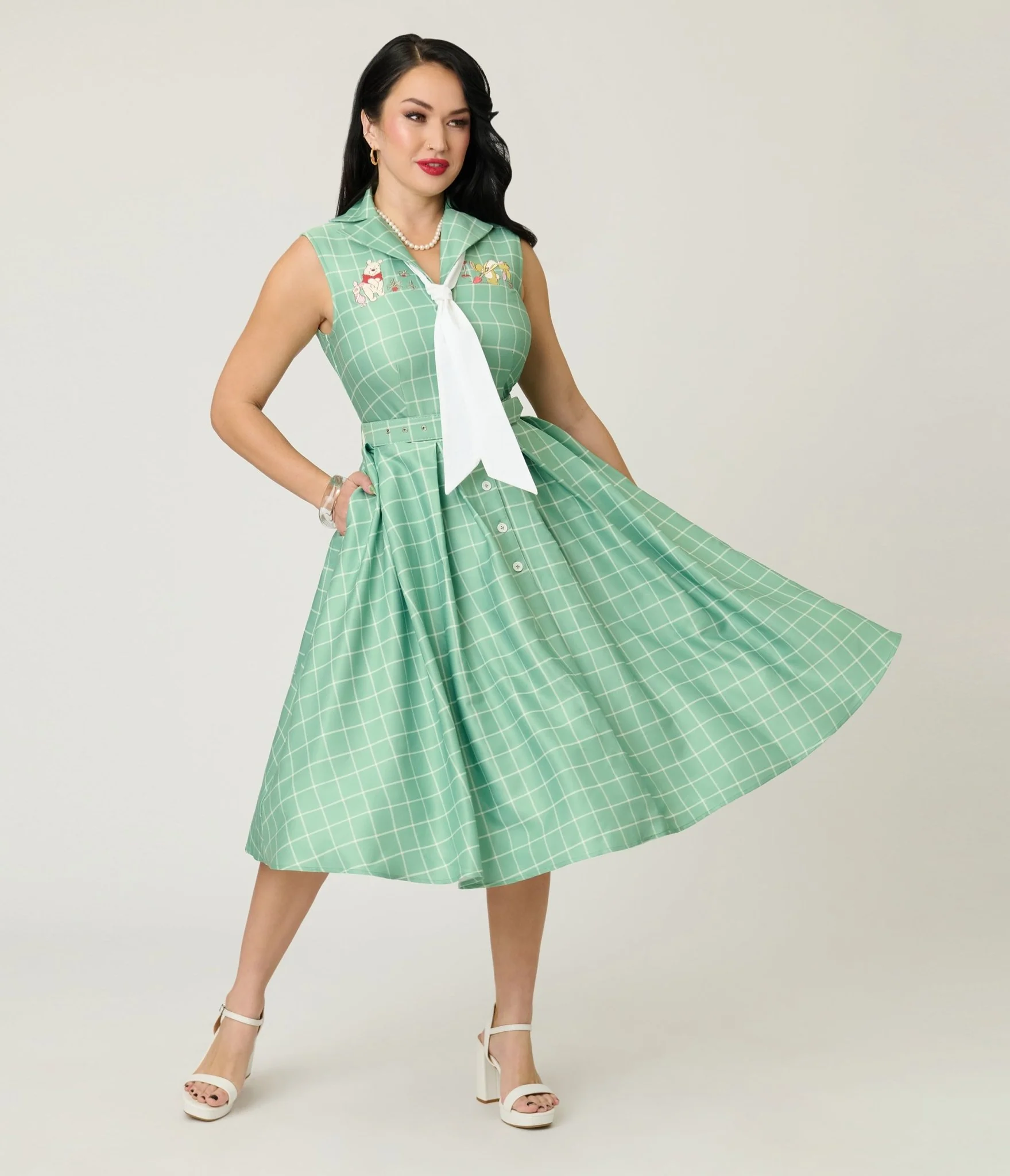 Disney Winnie the Pooh x Unique Vintage Green Plaid Edith Swing Dress - Image 3