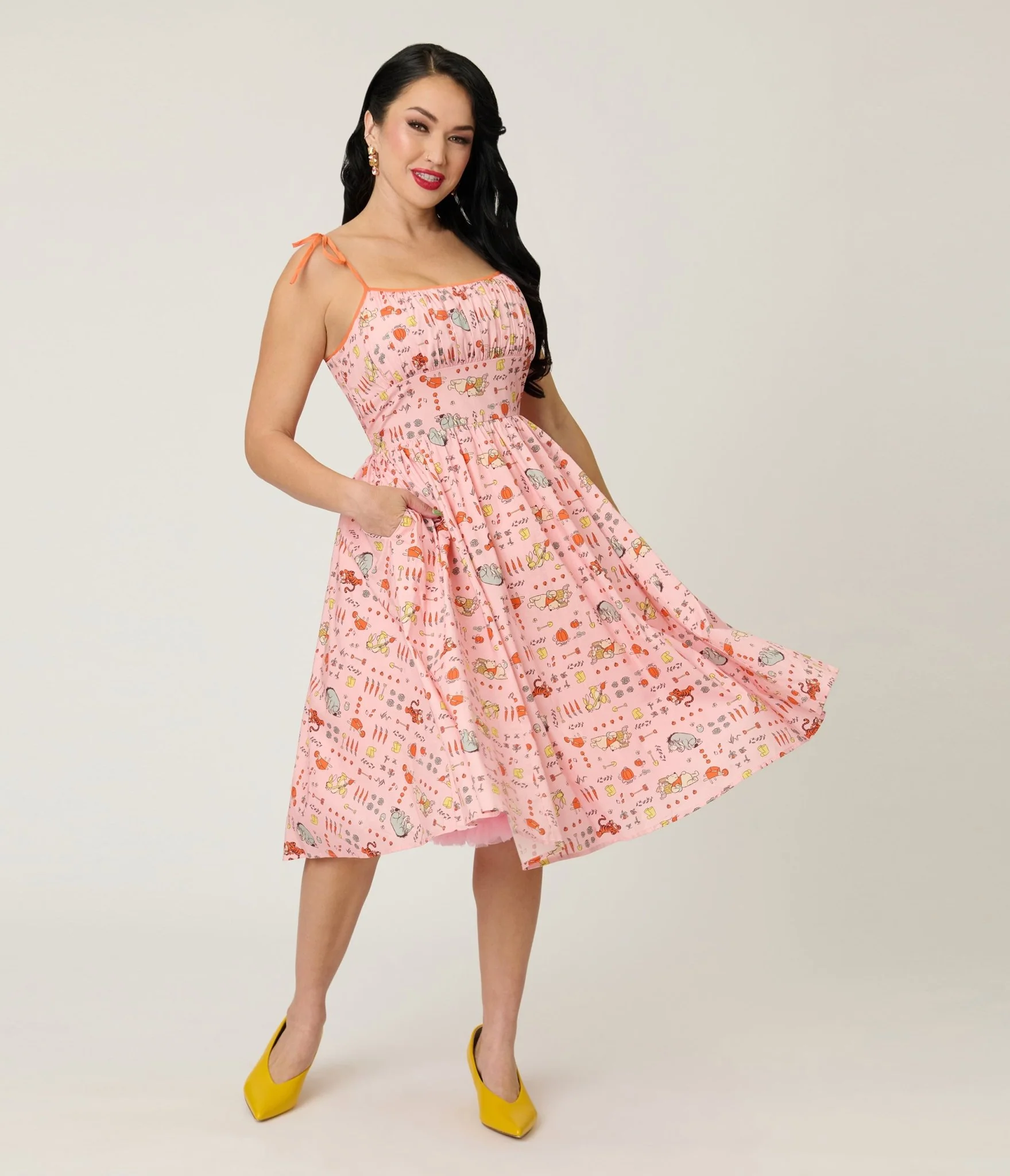 Disney Winnie the Pooh x Unique Vintage Pooh Farm Cotton Swing Dress - Image 3