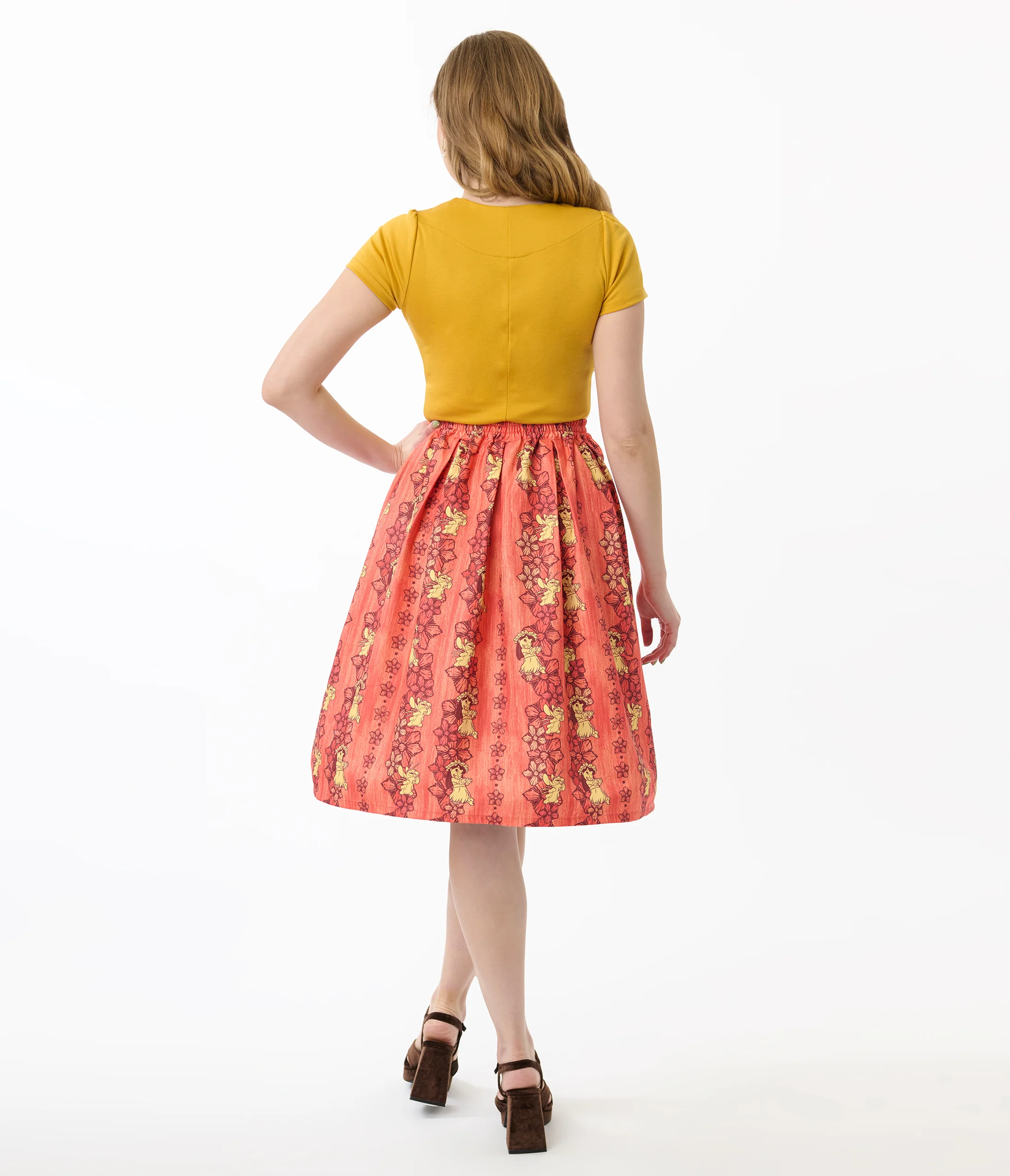 Disney's Lilo & Stitch Collection by Unique Vintage Orange & Yellow Hawaiian Print Swing Skirt - Image 3