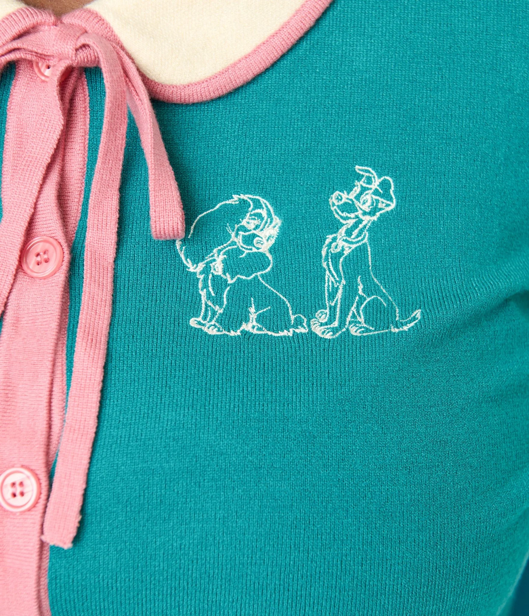 Disney's The Lady & The Tramp Collection by Unique Vintage Plus Size Teal Embroidered Cardigan - Image 2