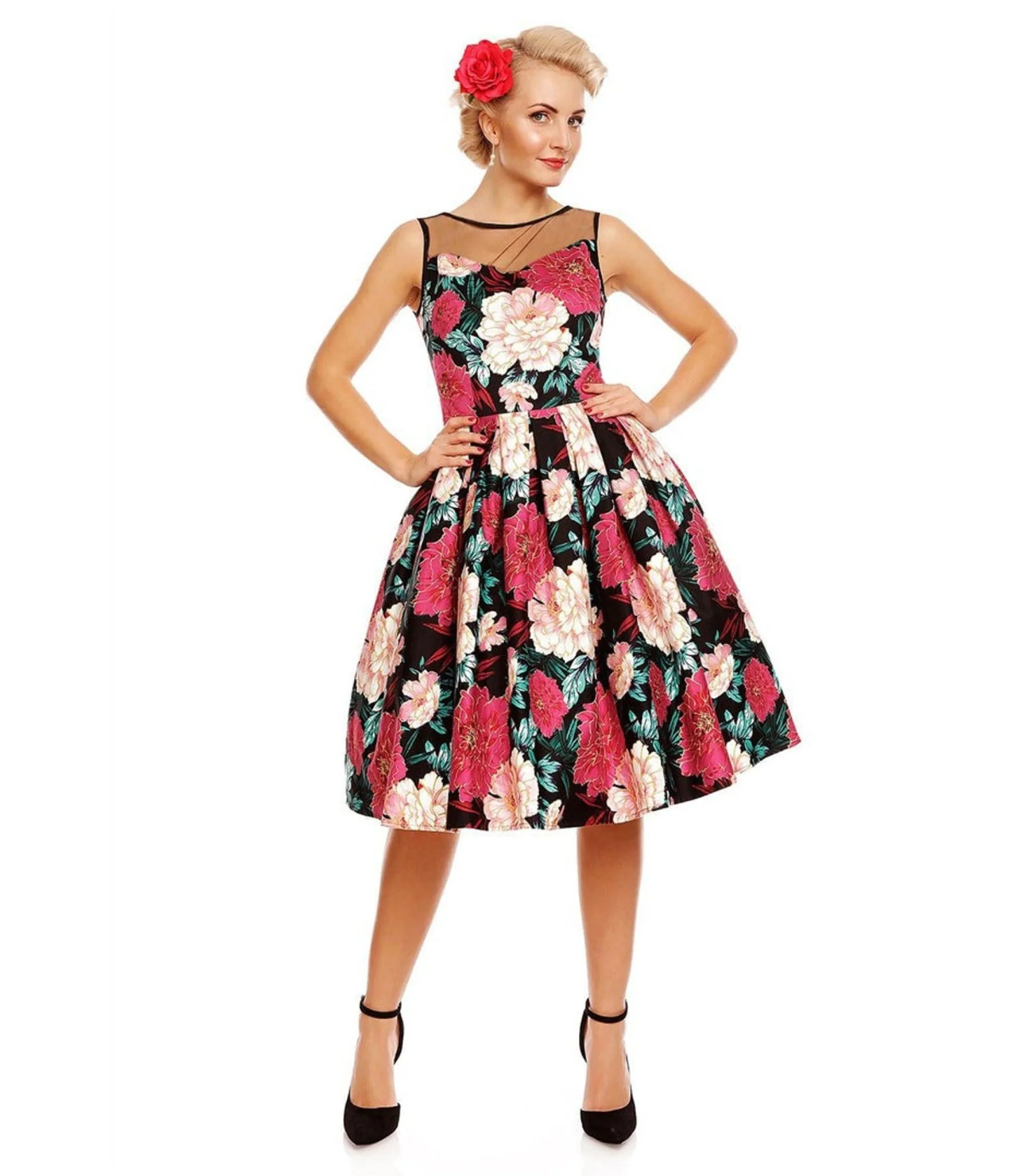 Dolly & Dotty Black & Pink Floral Elizabeth Swing Dress - Image 3