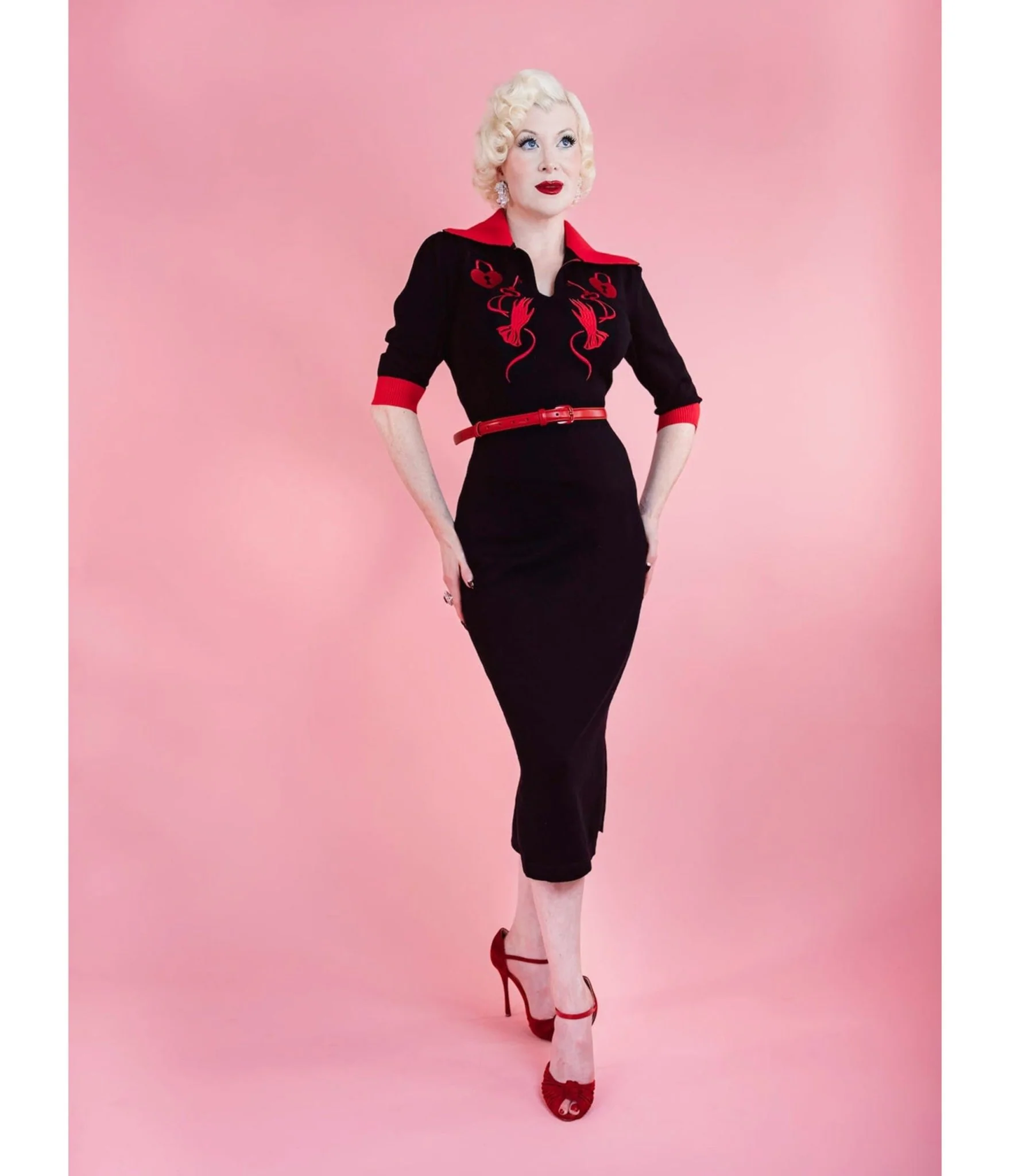Elle Rebel Black & Red Key to My Heart Pencil Dress