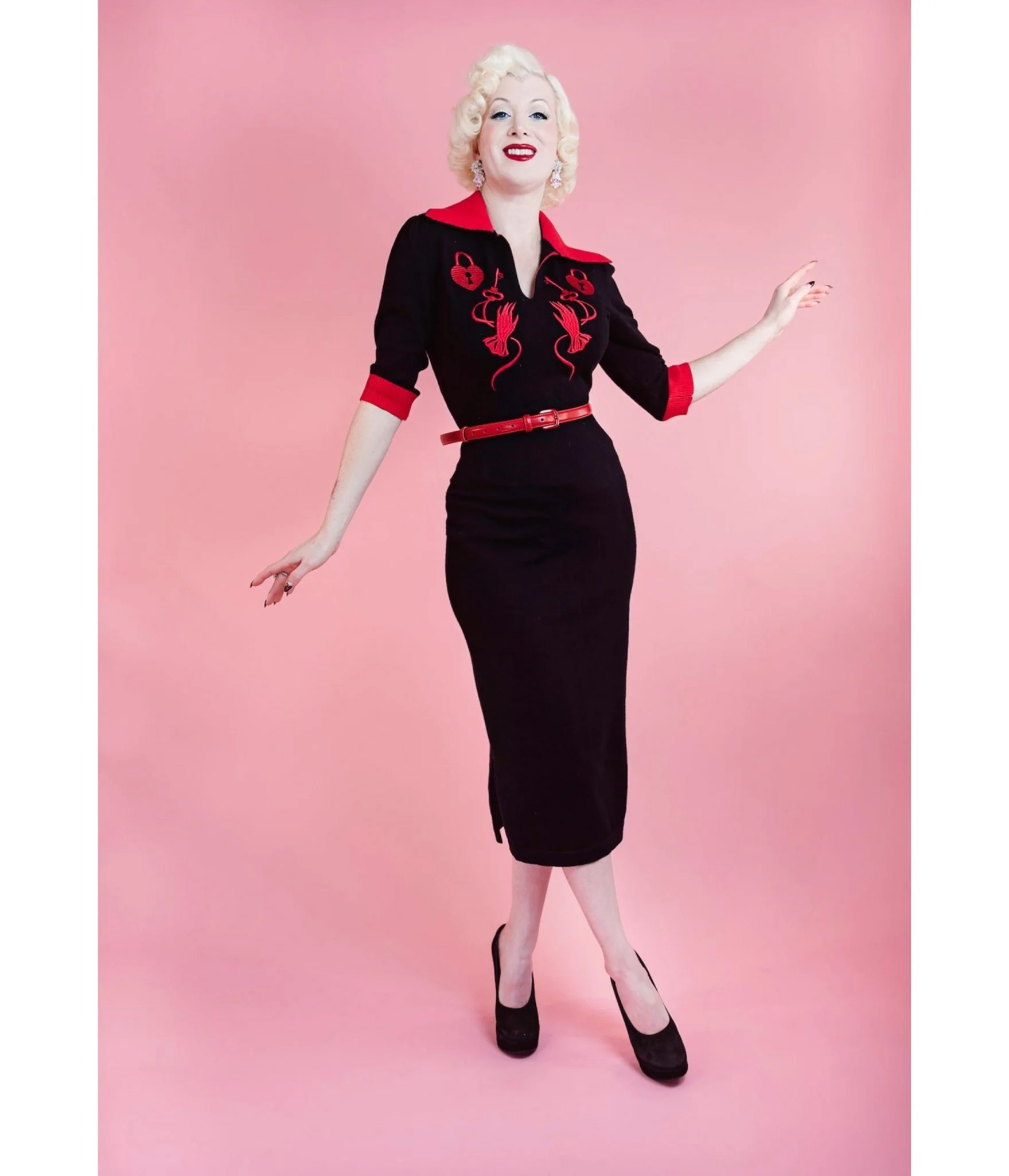 Elle Rebel Black & Red Key to My Heart Pencil Dress - Image 3