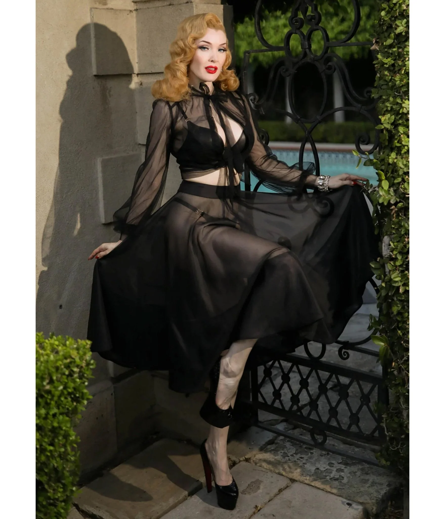 Elle Rebel Black Sheer Gibson Girl Swing Skirt