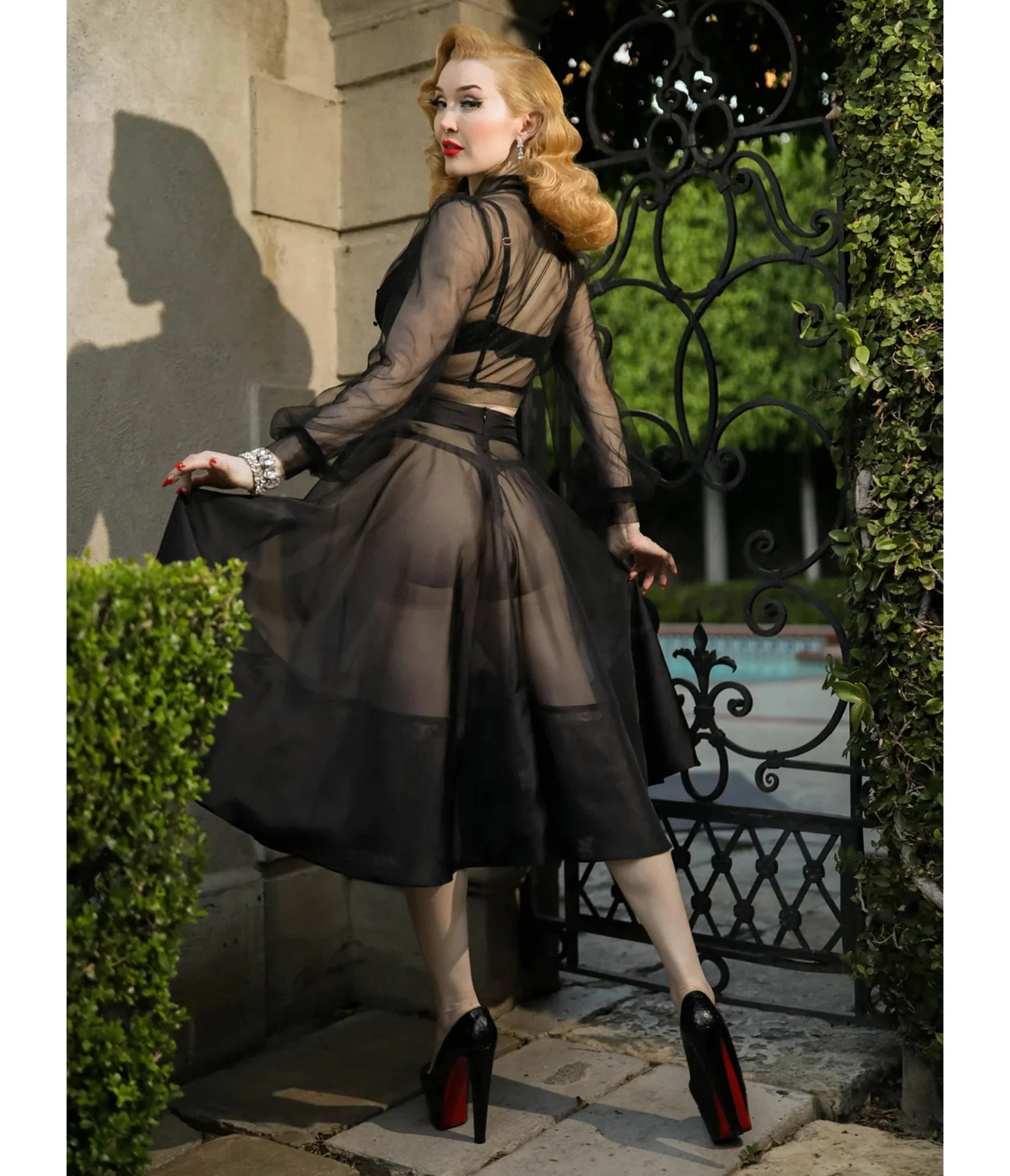 Elle Rebel Black Sheer Gibson Girl Swing Skirt - Image 2