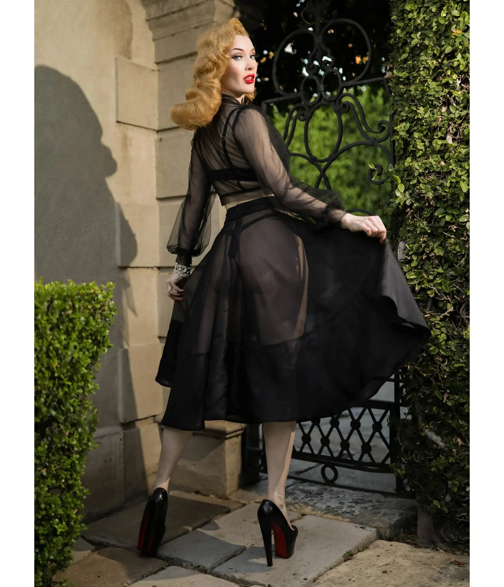 Elle Rebel Black Sheer Gibson Girl Swing Skirt - Image 3
