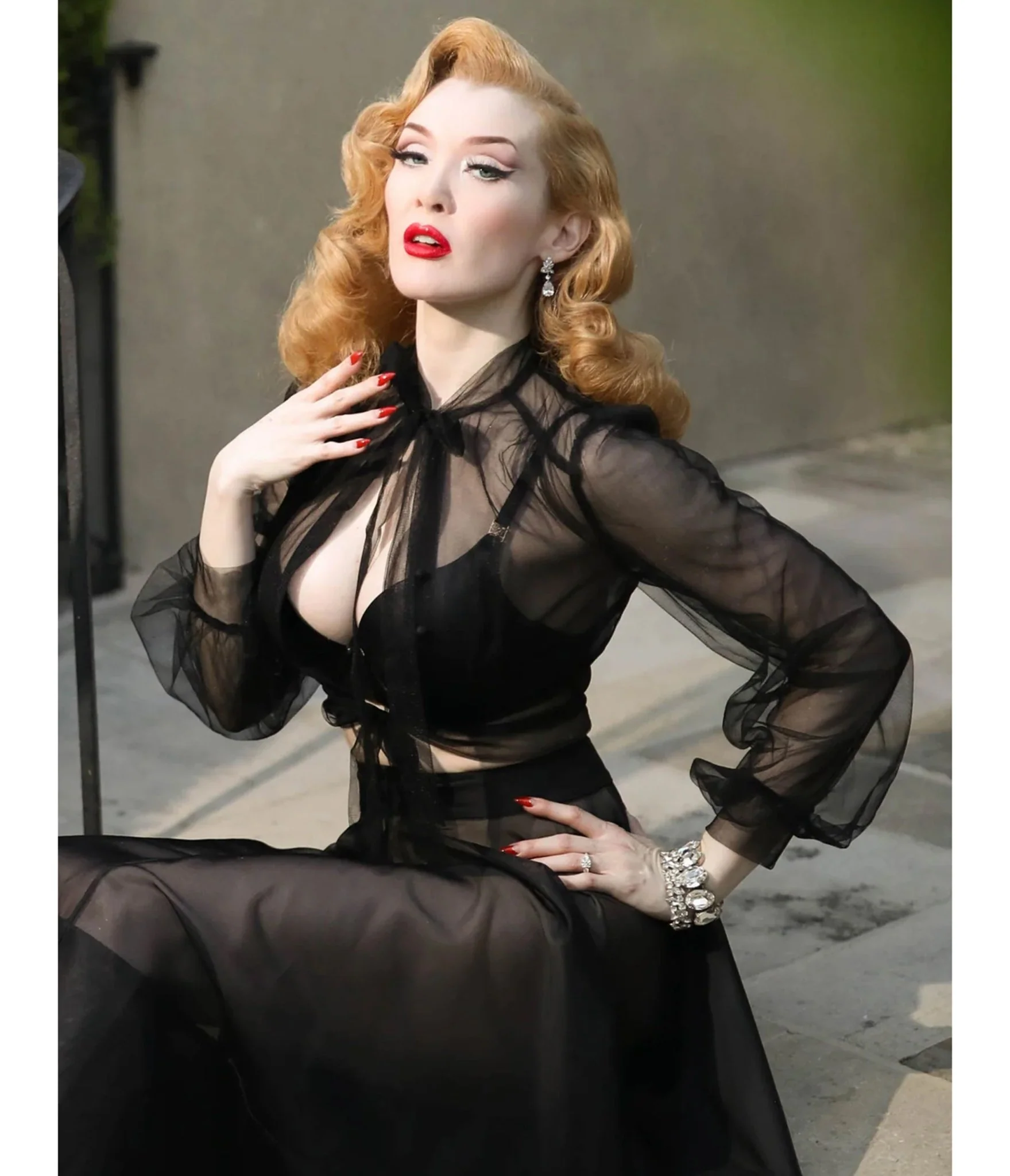 Elle Rebel Black Sheer Gibson Girl Swing Skirt - Image 4