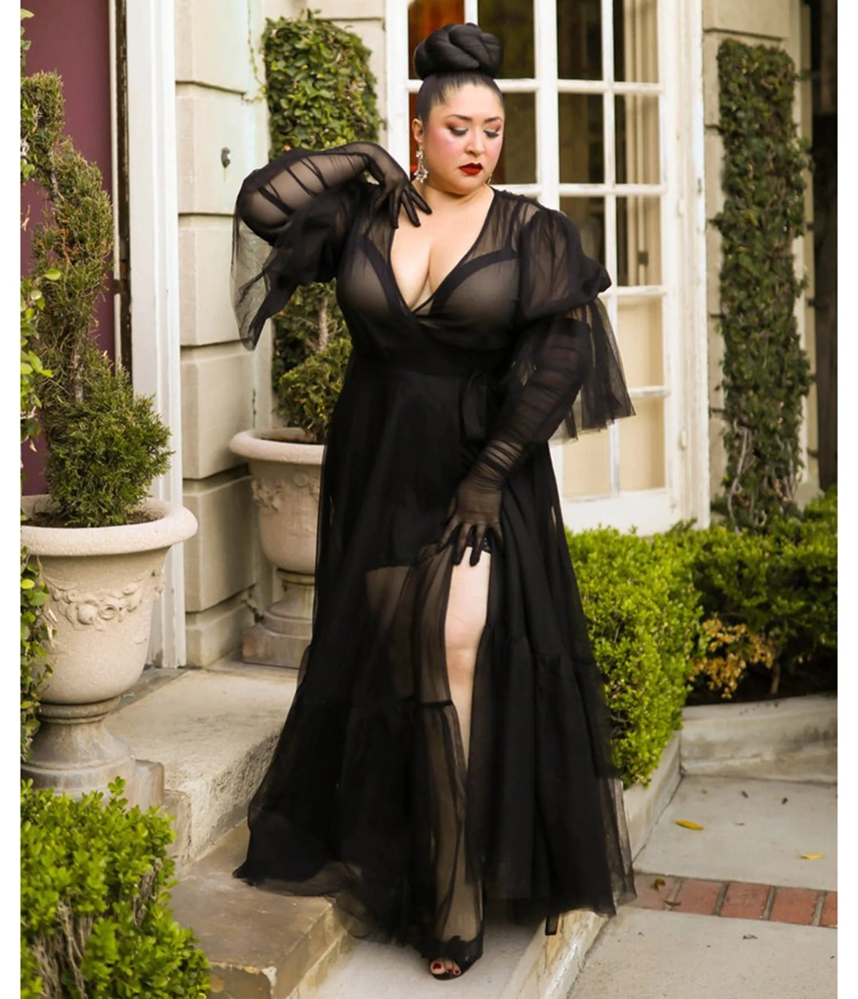 Elle Rebel Black Sheer Timeless Temptress Tulle Robe Dress - Image 4