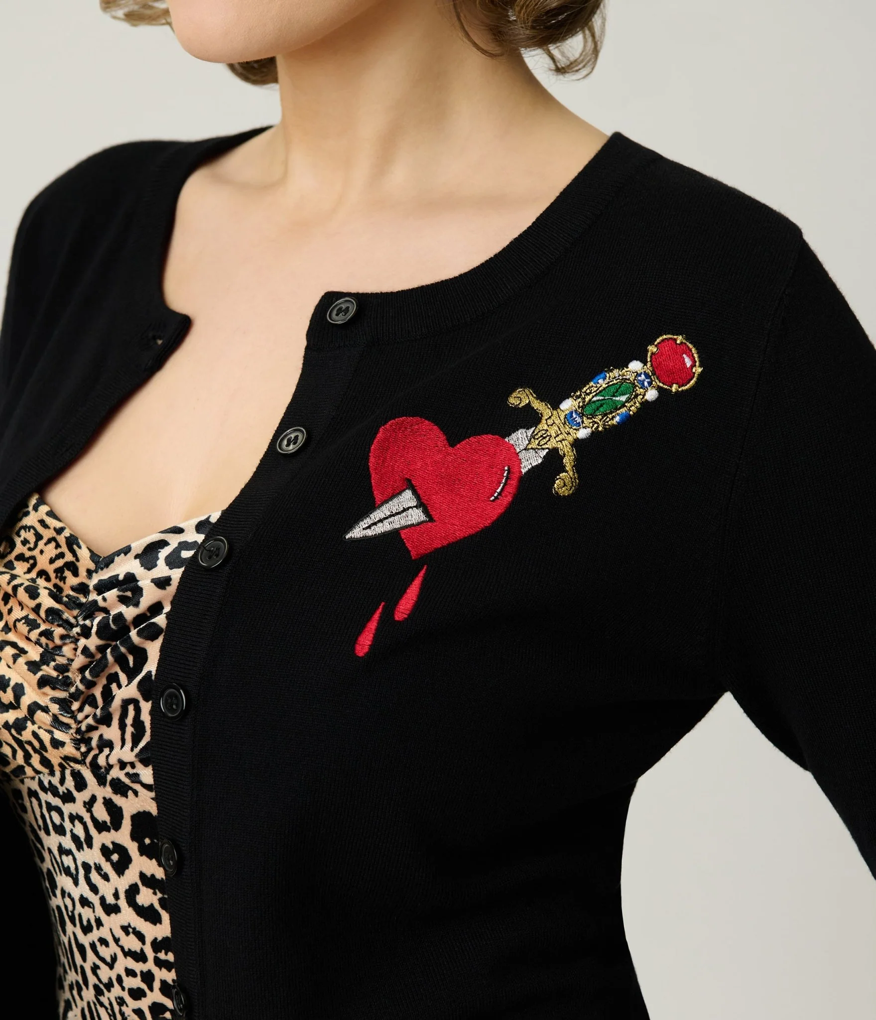Elvira x Unique Vintage Black Heart Dagger Cardigan - Image 5