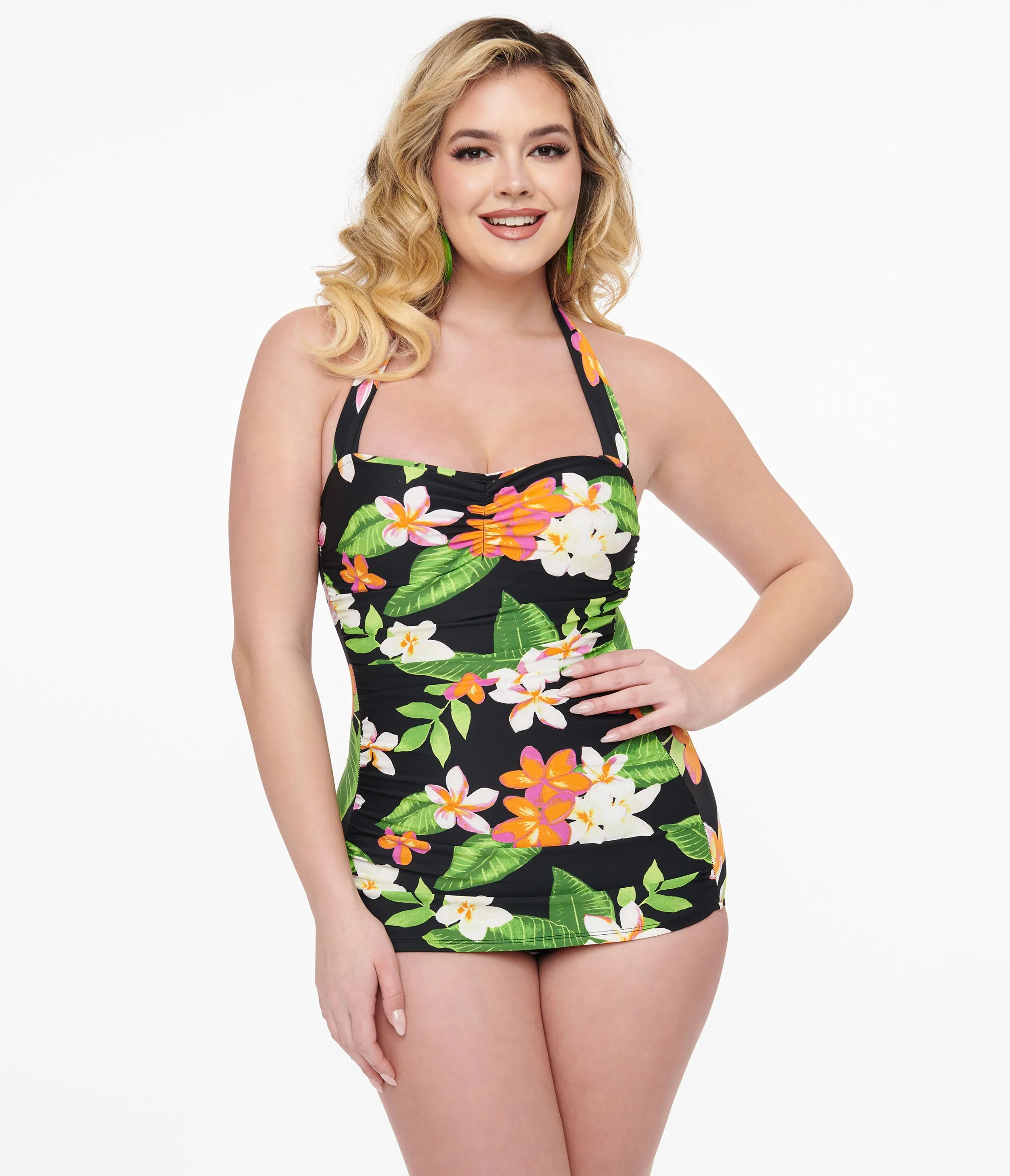 Esther Williams 1950s Black Tropical Print One Piece Swimsuit - Image 3