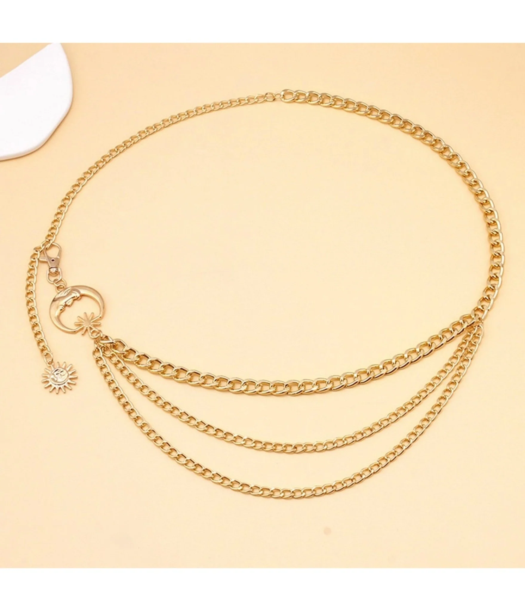 Gold Tone Moon Multi Layered Chain Belt - Image 3