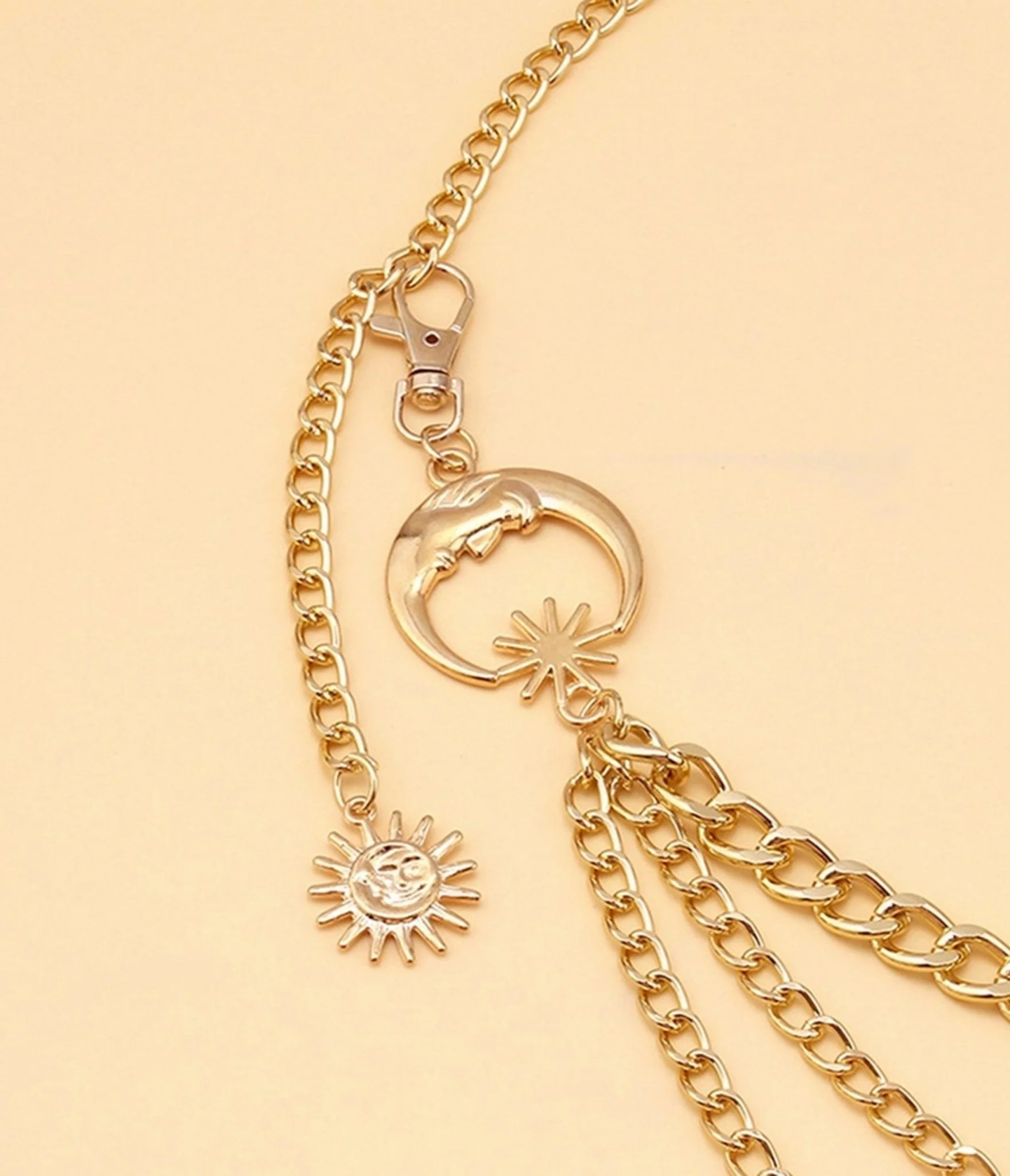 Gold Tone Moon Multi Layered Chain Belt - Image 4