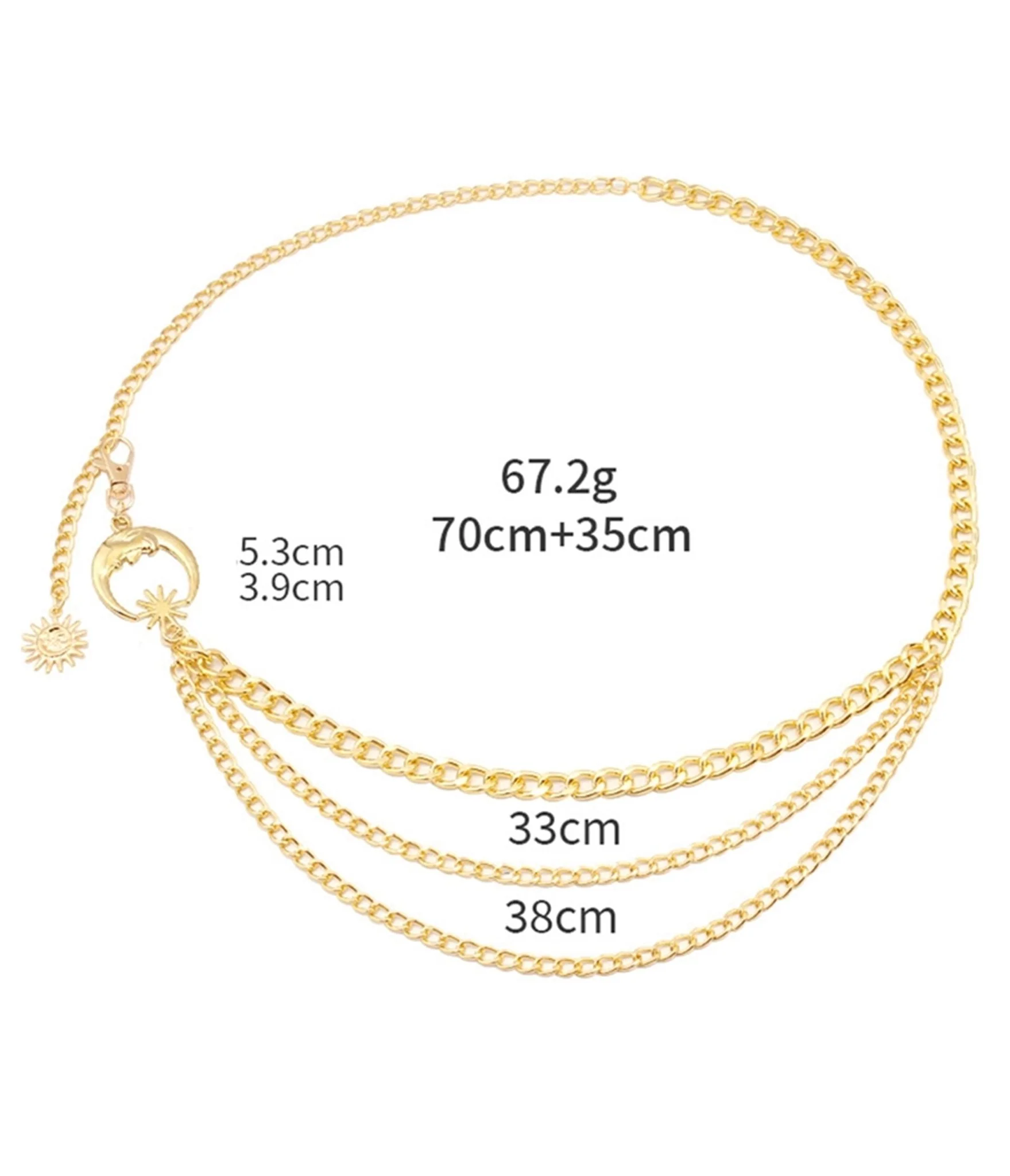 Gold Tone Moon Multi Layered Chain Belt - Image 5