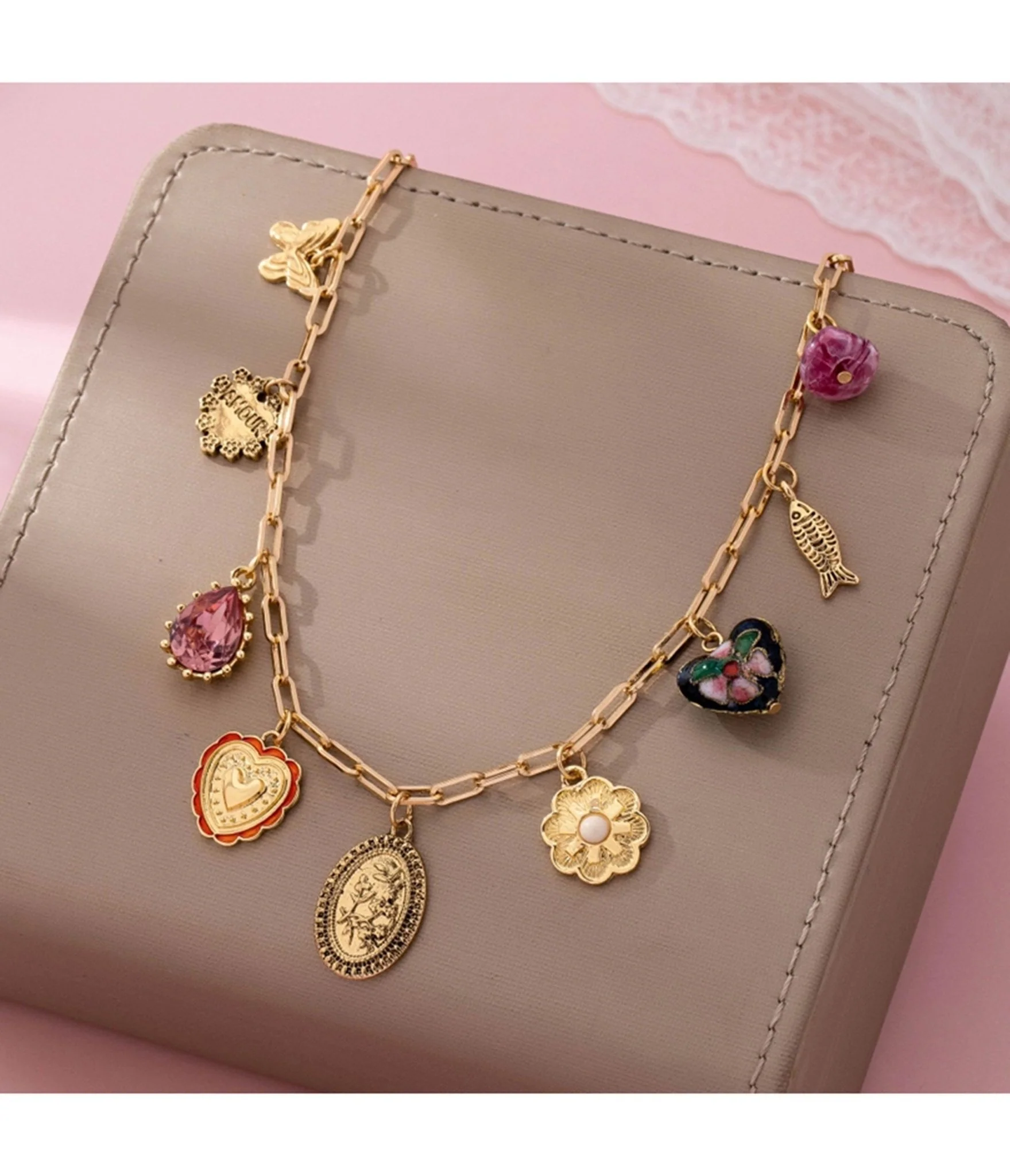 Gold Tone Multi Charm Necklace - Image 4