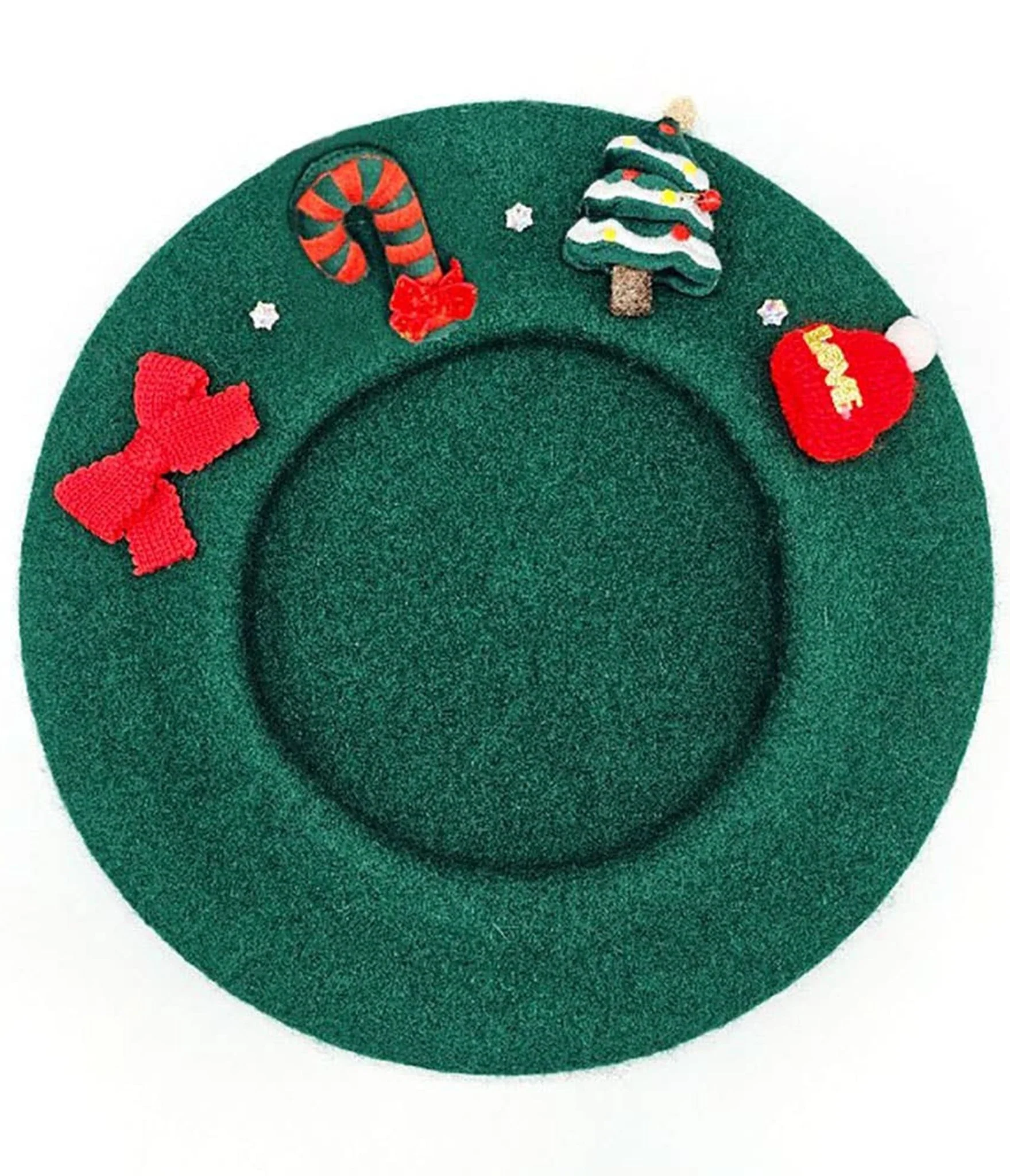 Green Christmas Charm Wool Beret - Image 2