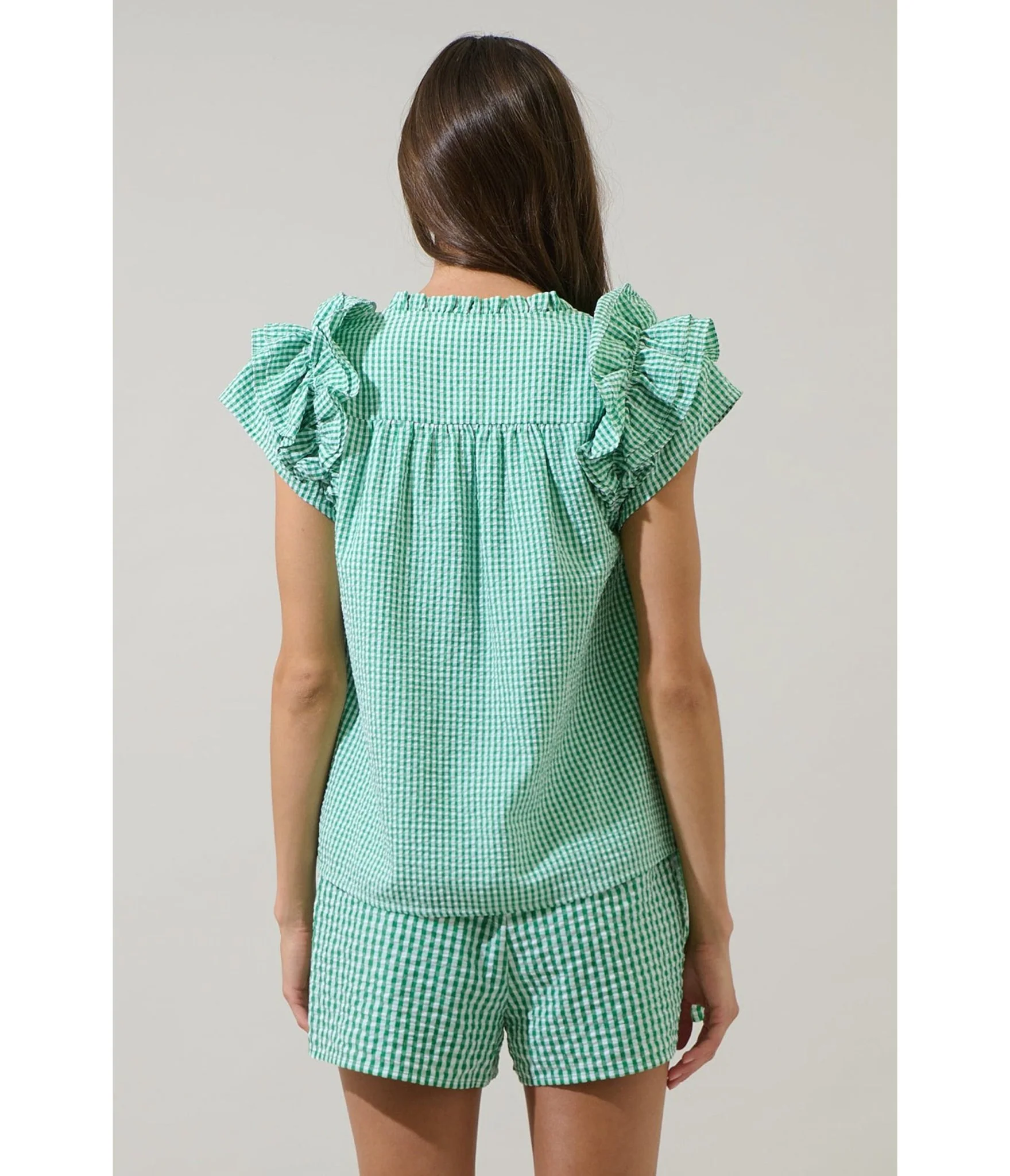 Green Gingham Ruffle Tamara Top - Image 2