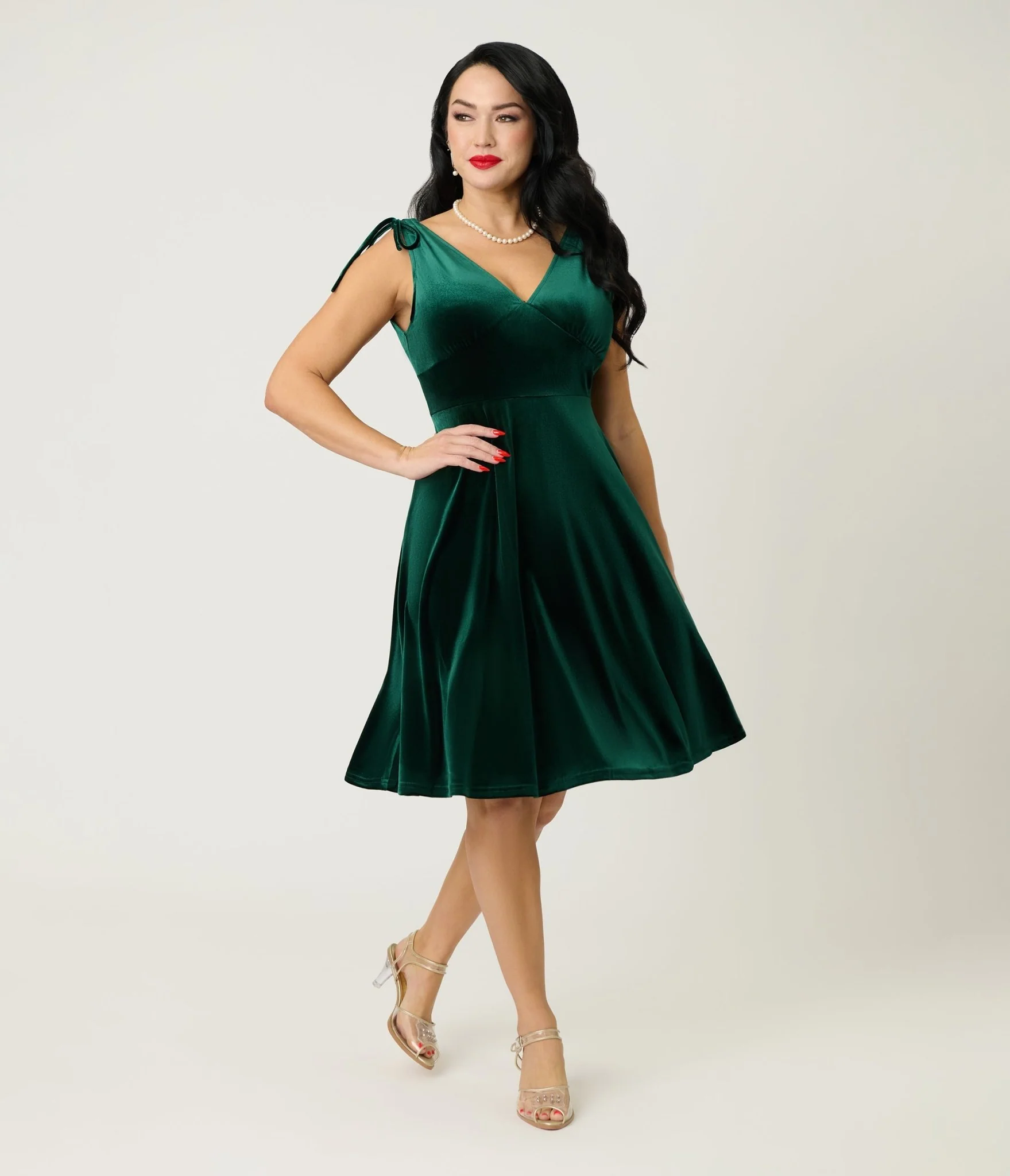Green Velvet Sleeveless Swing Dress