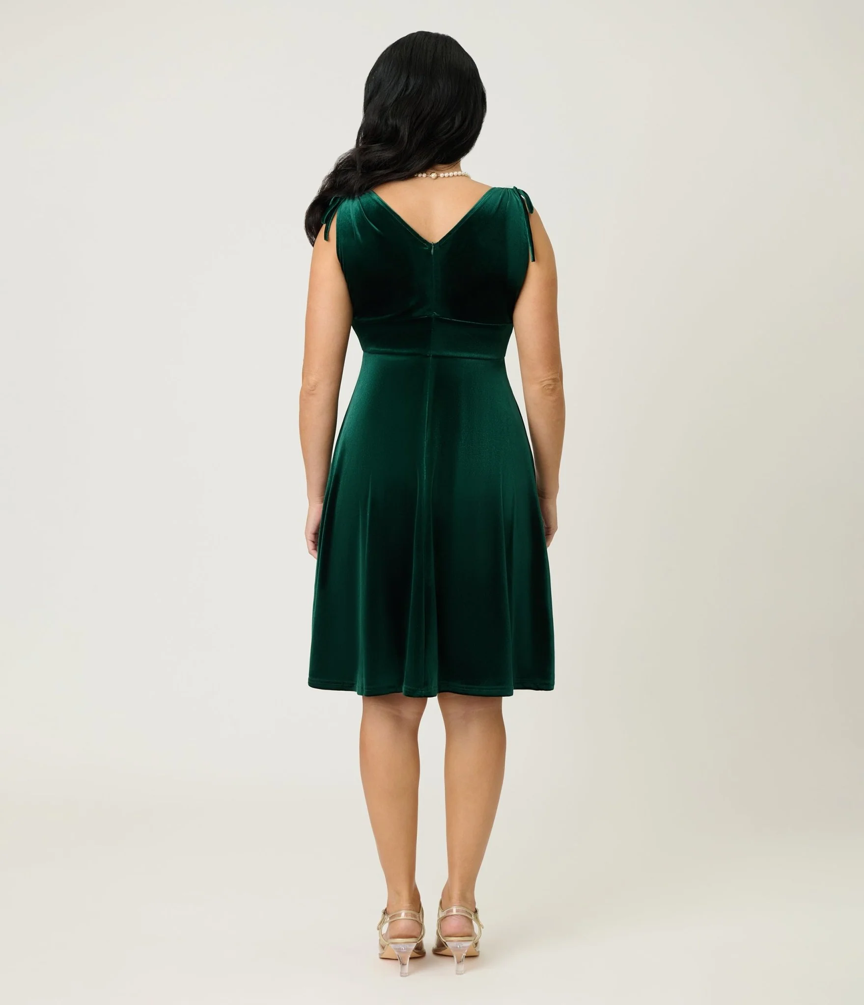 Green Velvet Sleeveless Swing Dress - Image 2