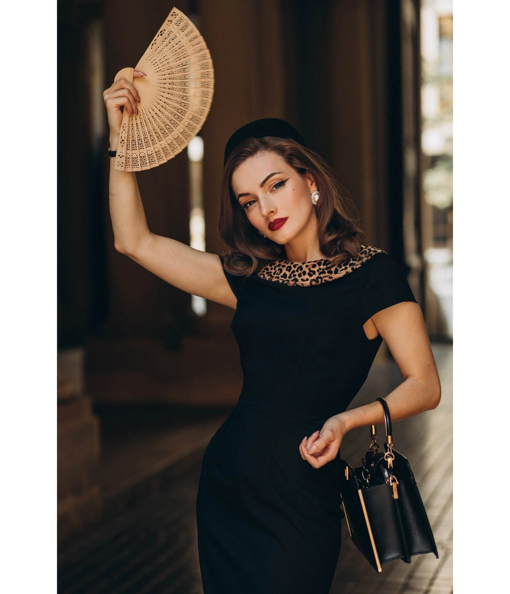 Heart My Closet Black & Leopard Print Dorothy Pencil Dress - Image 3