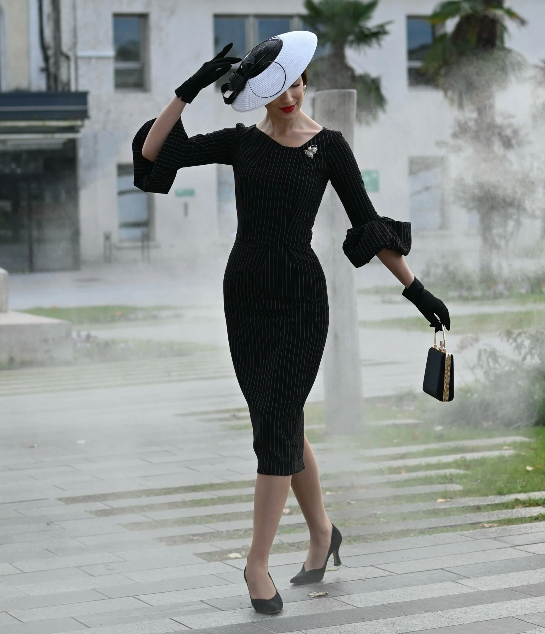 Heart My Closet Black Pinstripe Mila Pencil Dress - Image 4