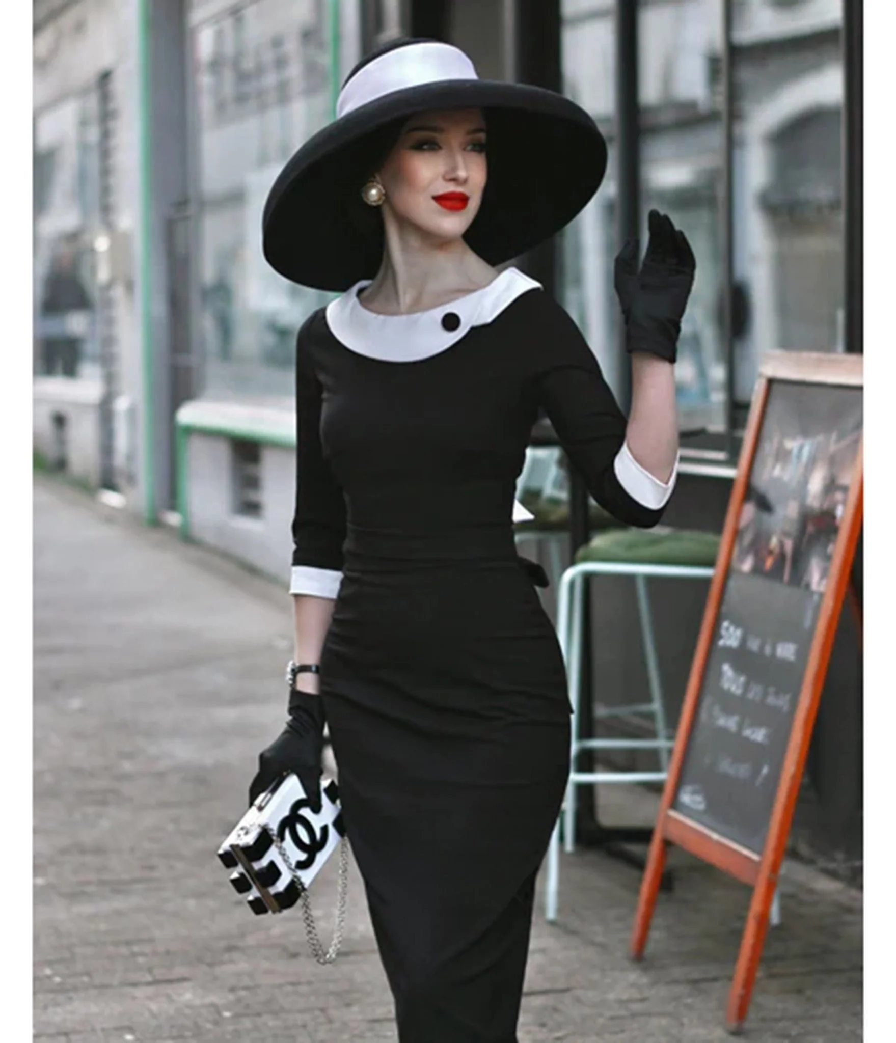 Heart My Closet Black & White Laura Pencil Dress - Image 4