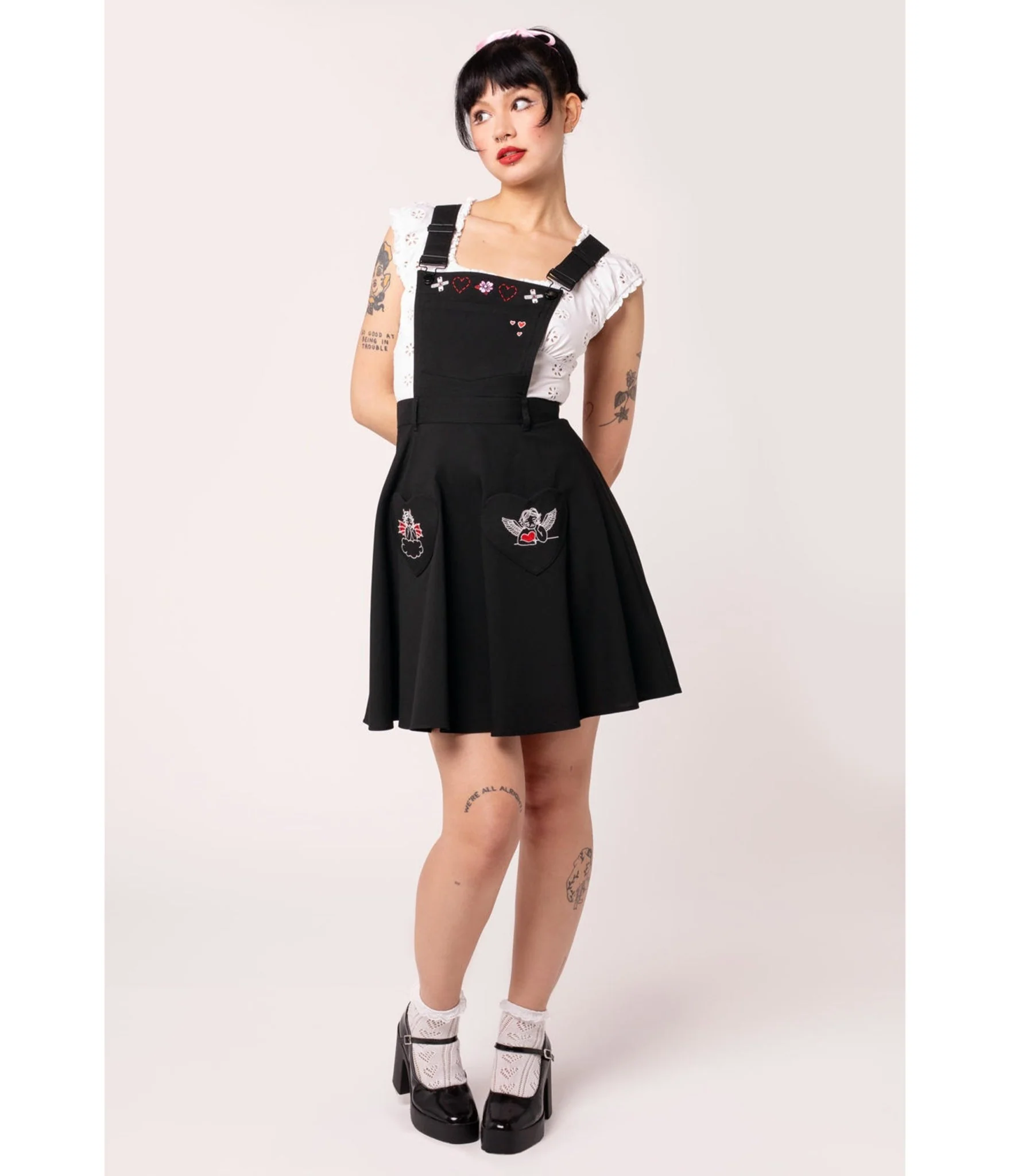 Hell Bunny Black Cupid Pinafore Skirt
