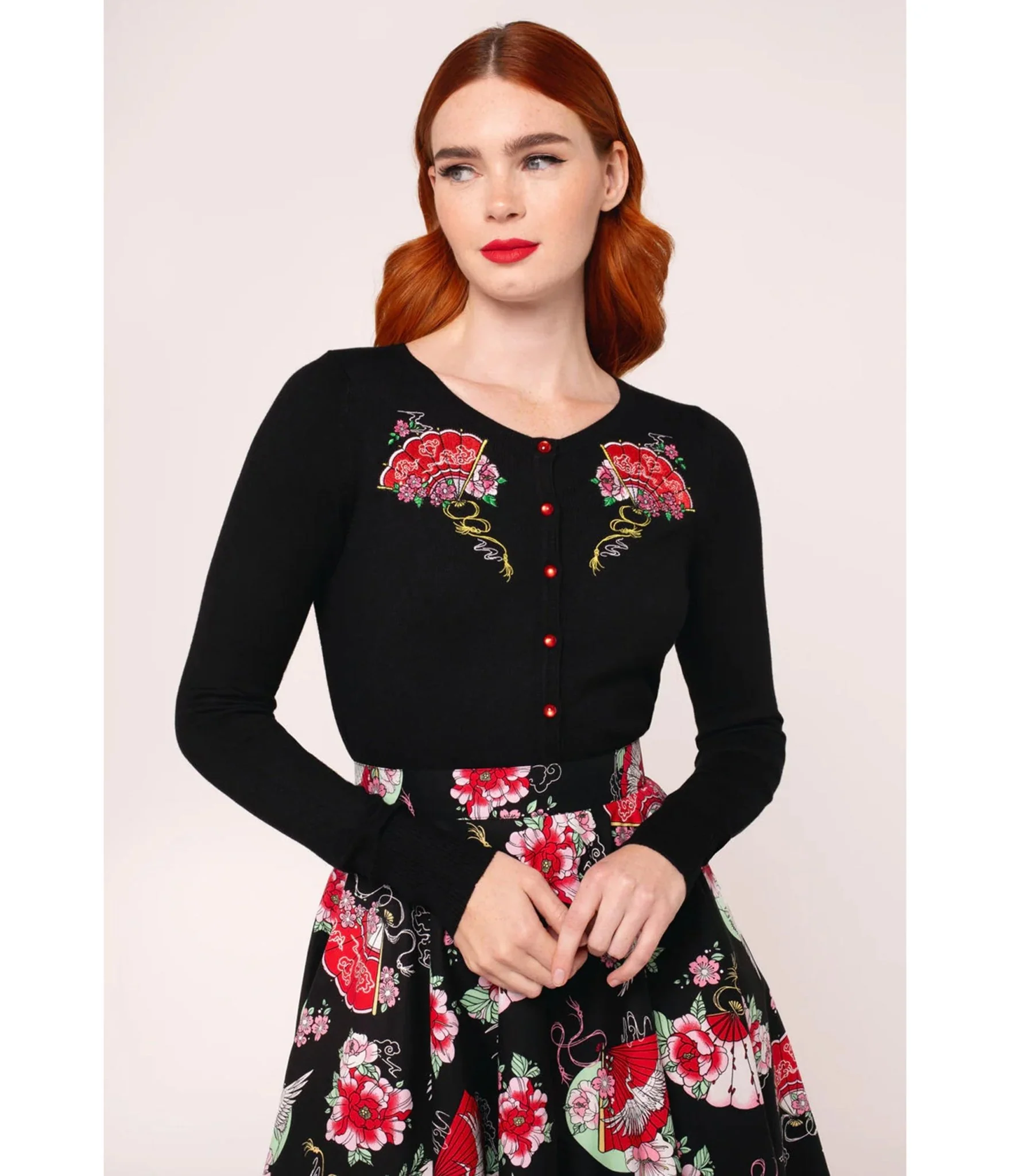 Hell Bunny Black Fan & Floral Embroidered Yuna Cardigan