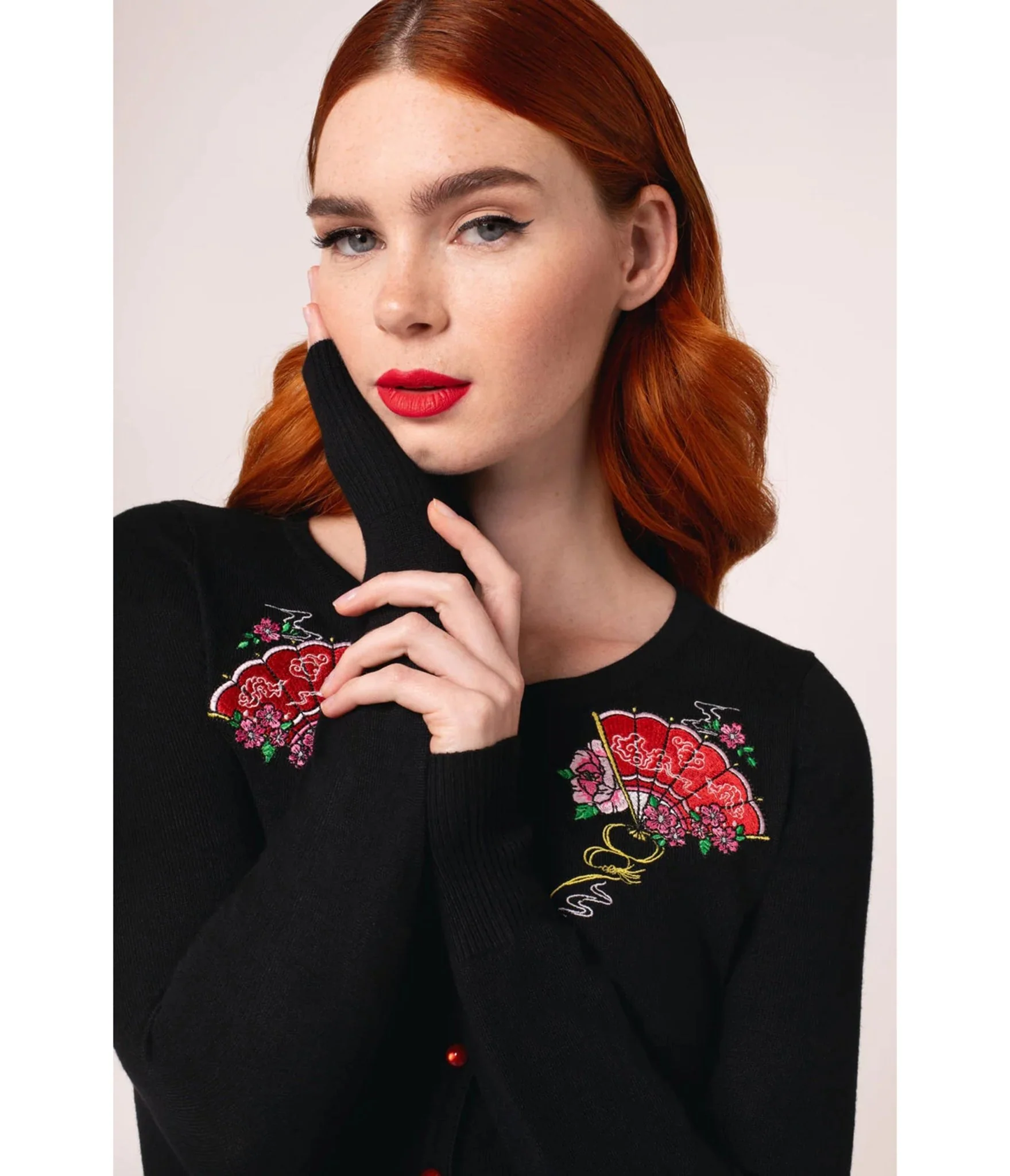 Hell Bunny Black Fan & Floral Embroidered Yuna Cardigan - Image 4