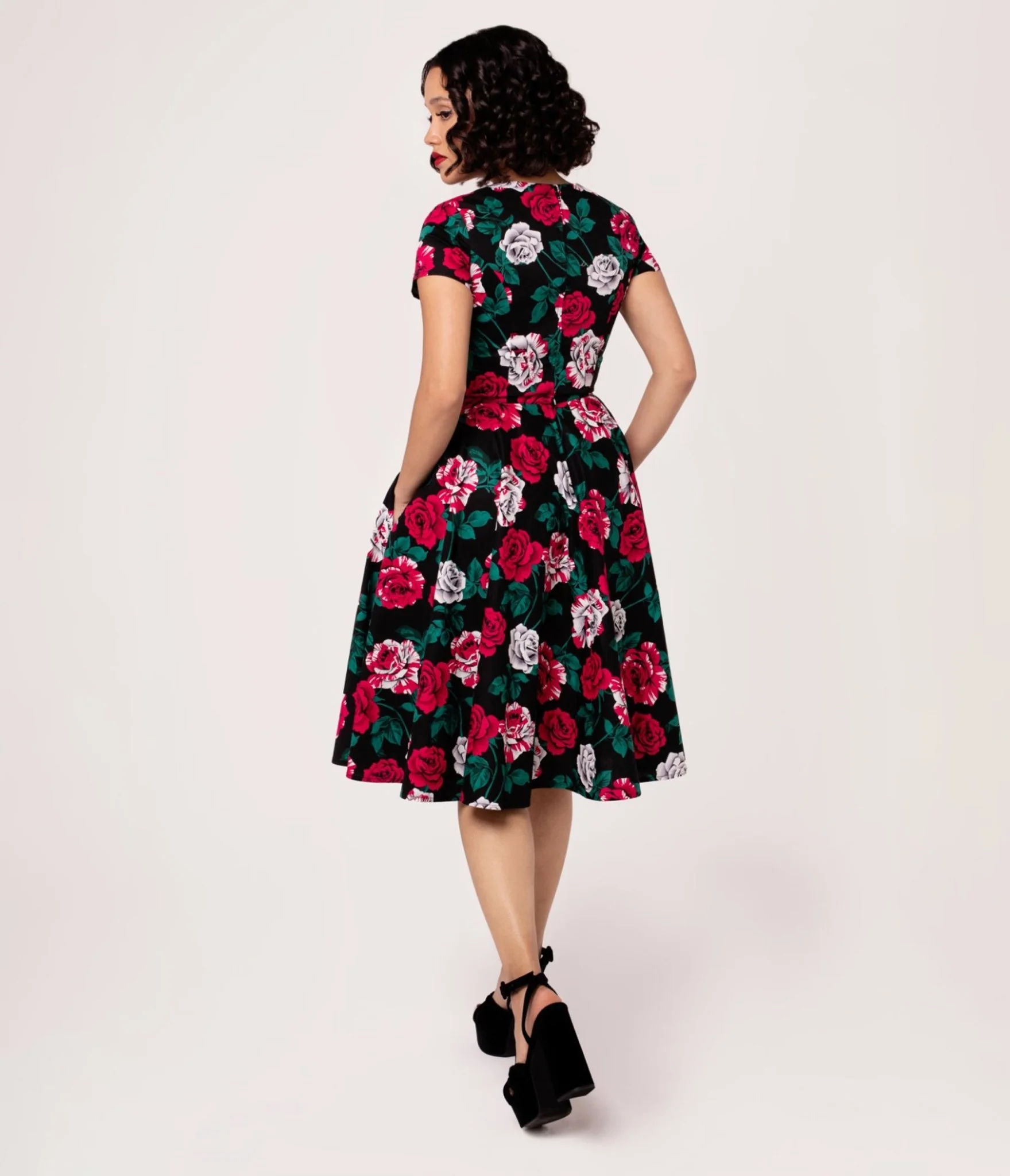 Hell Bunny Black & Painted Roses Swing Dress - Image 3