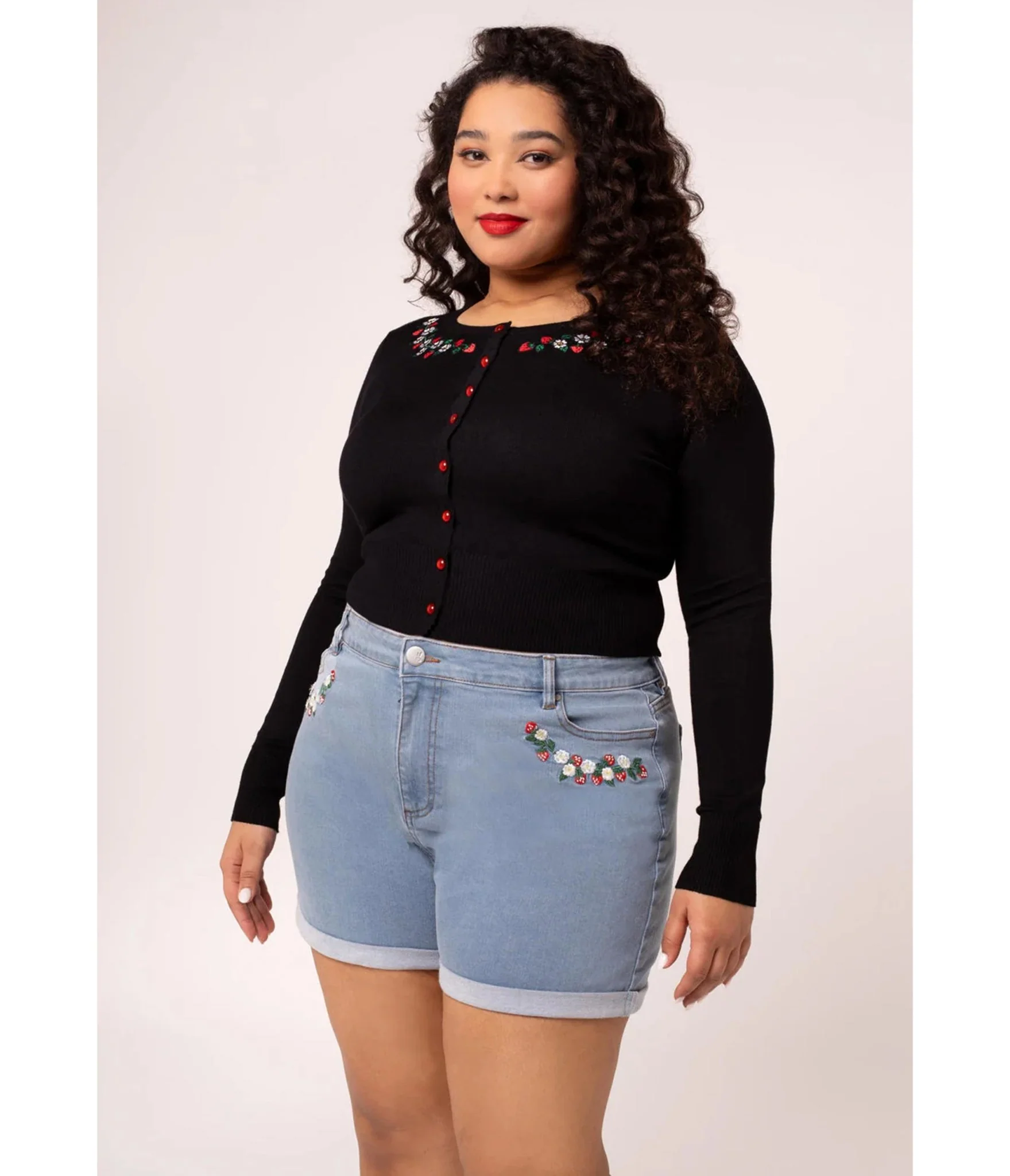 Hell Bunny Strawberry & Light Denim Shorts - Image 4