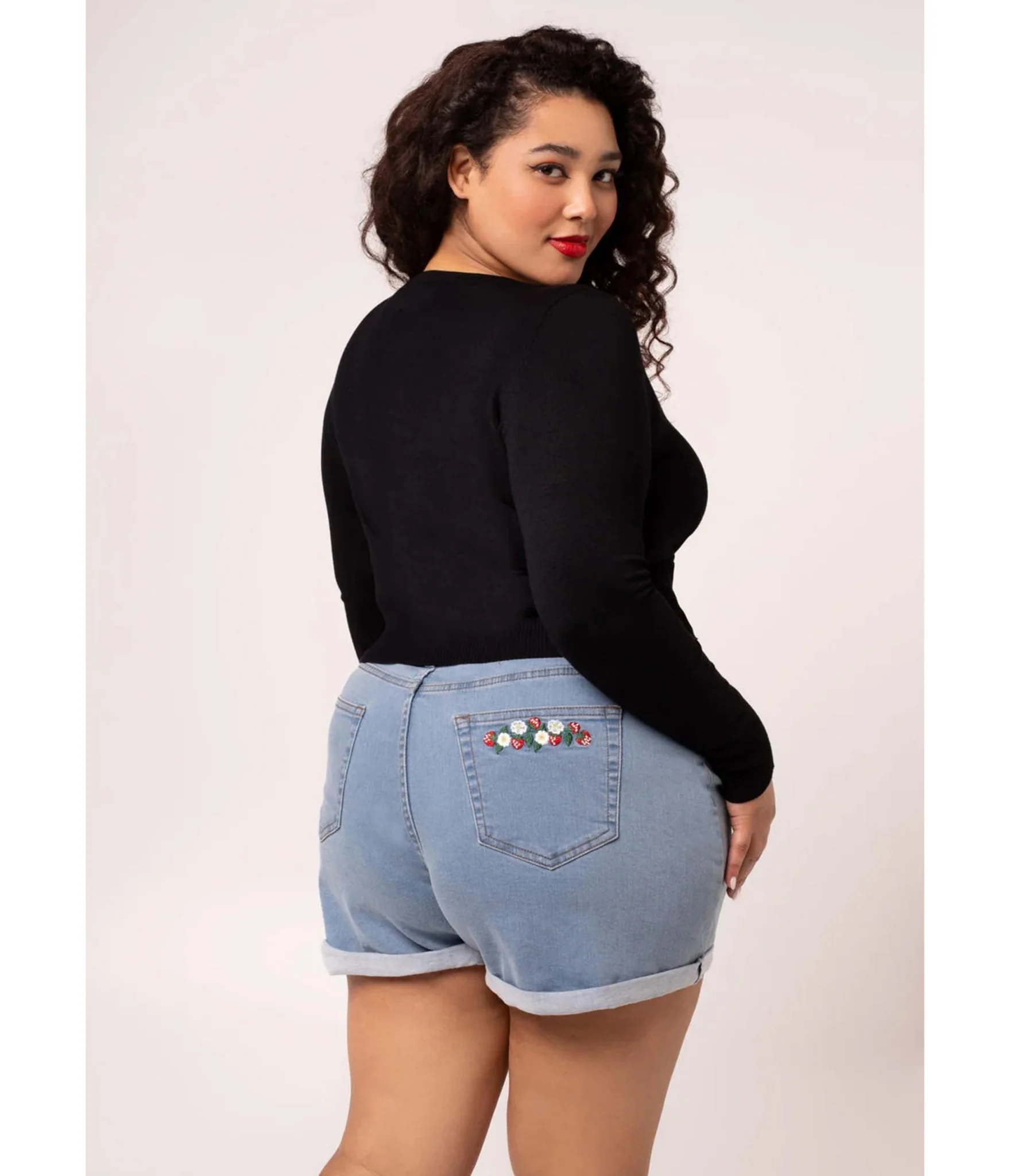 Hell Bunny Strawberry & Light Denim Shorts - Image 5