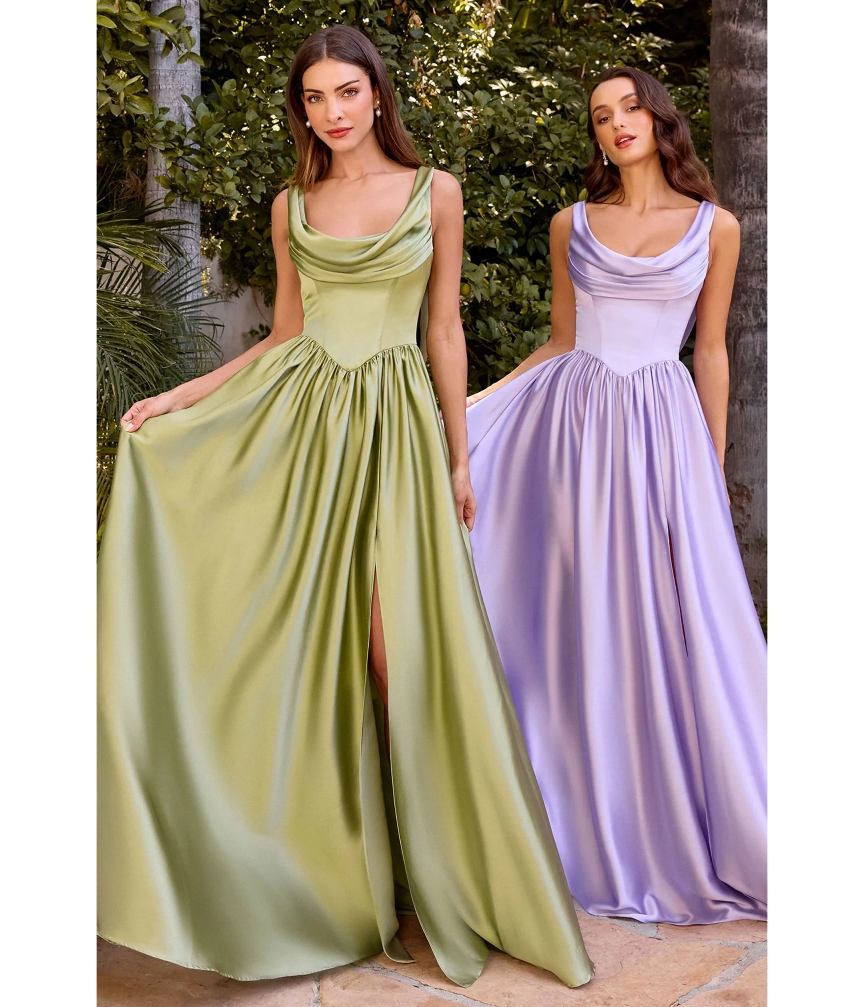 LaDivine by Cinderella Divine Lavender Satin Cowl Neck Gown - Image 3