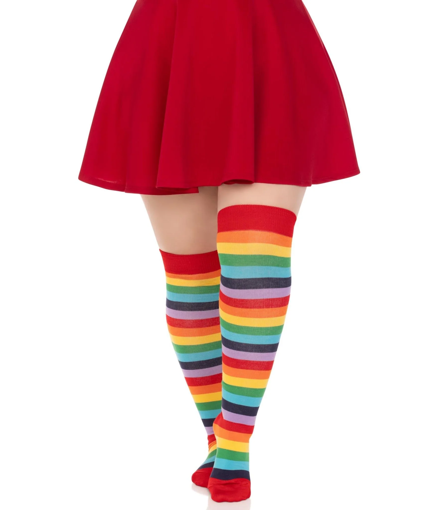 Leg Avenue Plus Size Rainbow Striped Thigh High Socks - Image 3