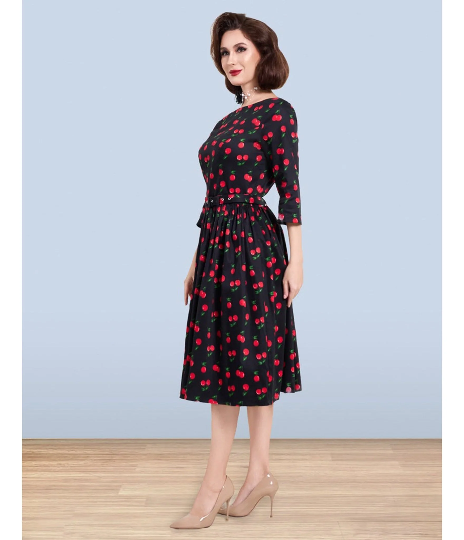 Lindy Bop Black Cherry Print Audrey Dress - Image 3