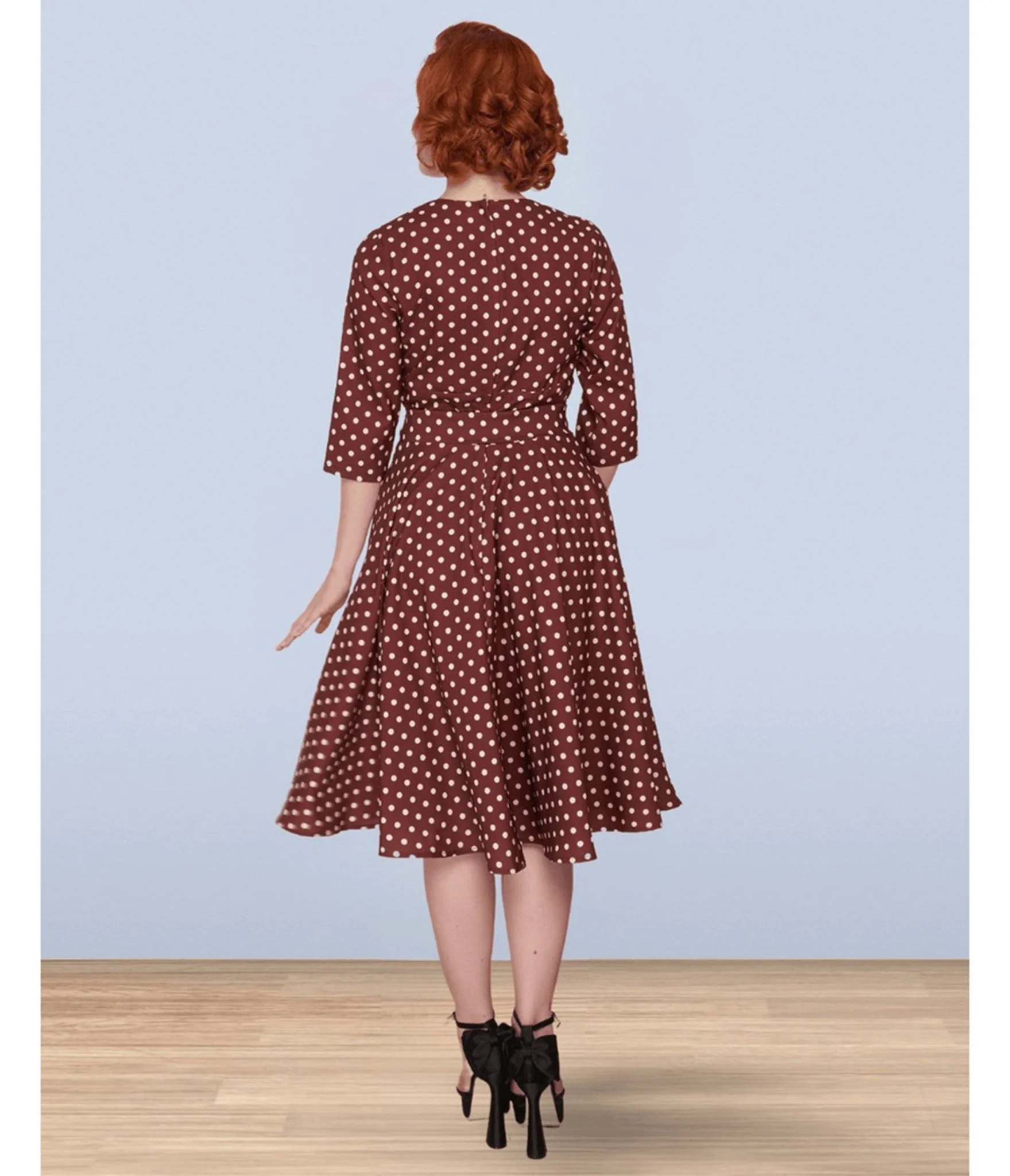 Lindy Bop Brown Polka Dot Rita Flared Dress - Image 2