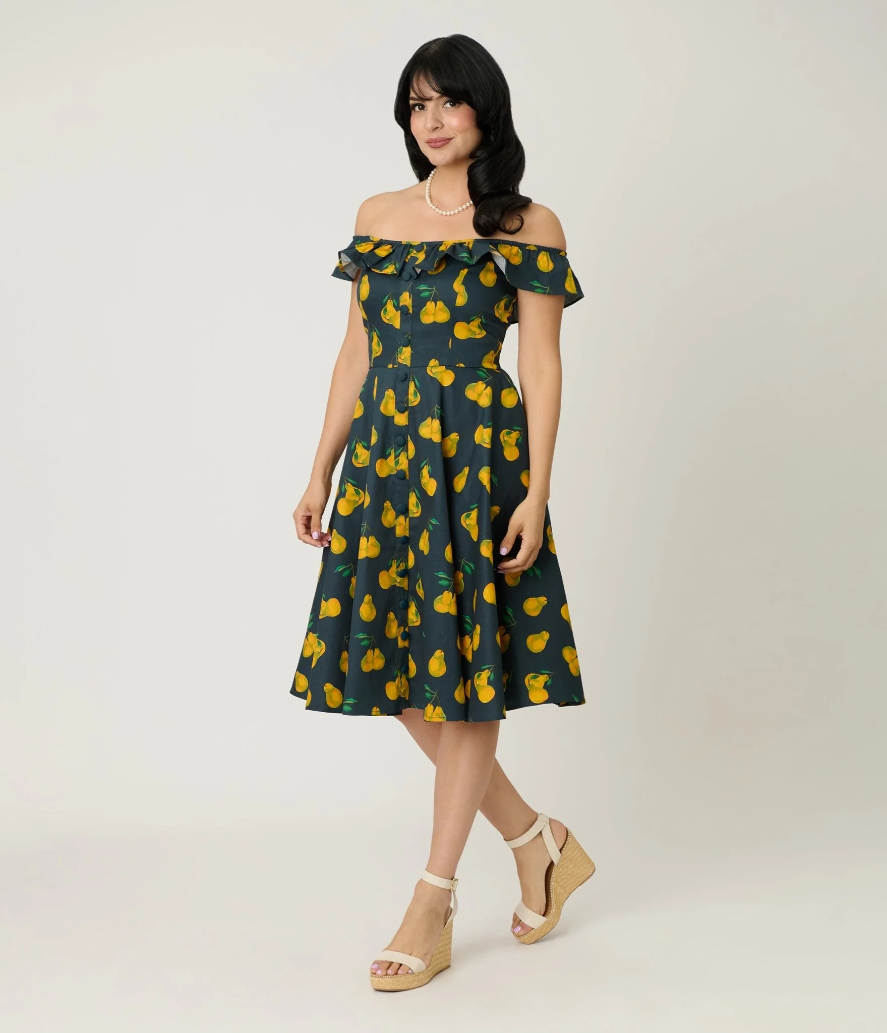 Magnolia Place Black & Yellow Pear Print Barbara Swing Dress - Image 3