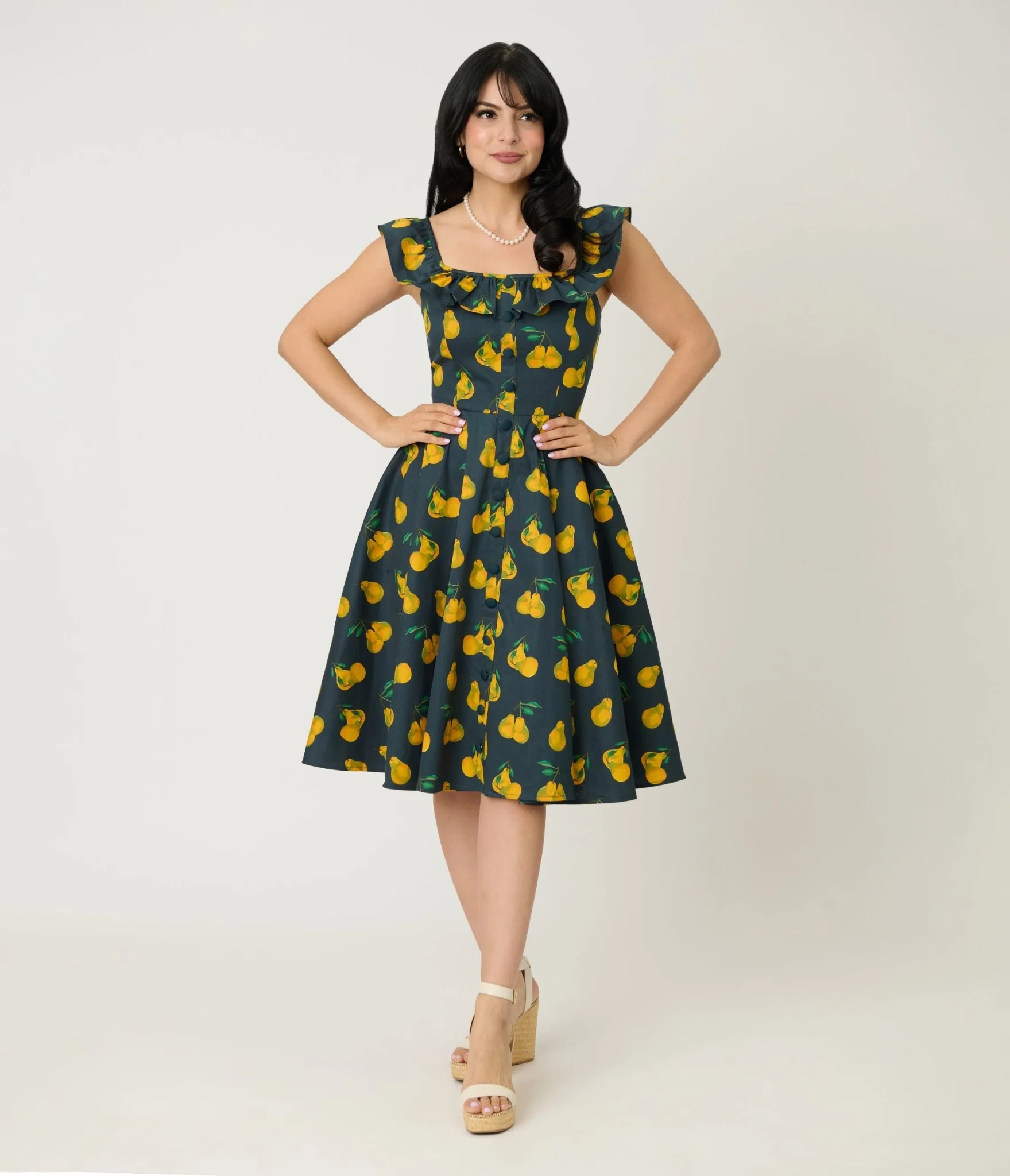 Magnolia Place Black & Yellow Pear Print Barbara Swing Dress - Image 4