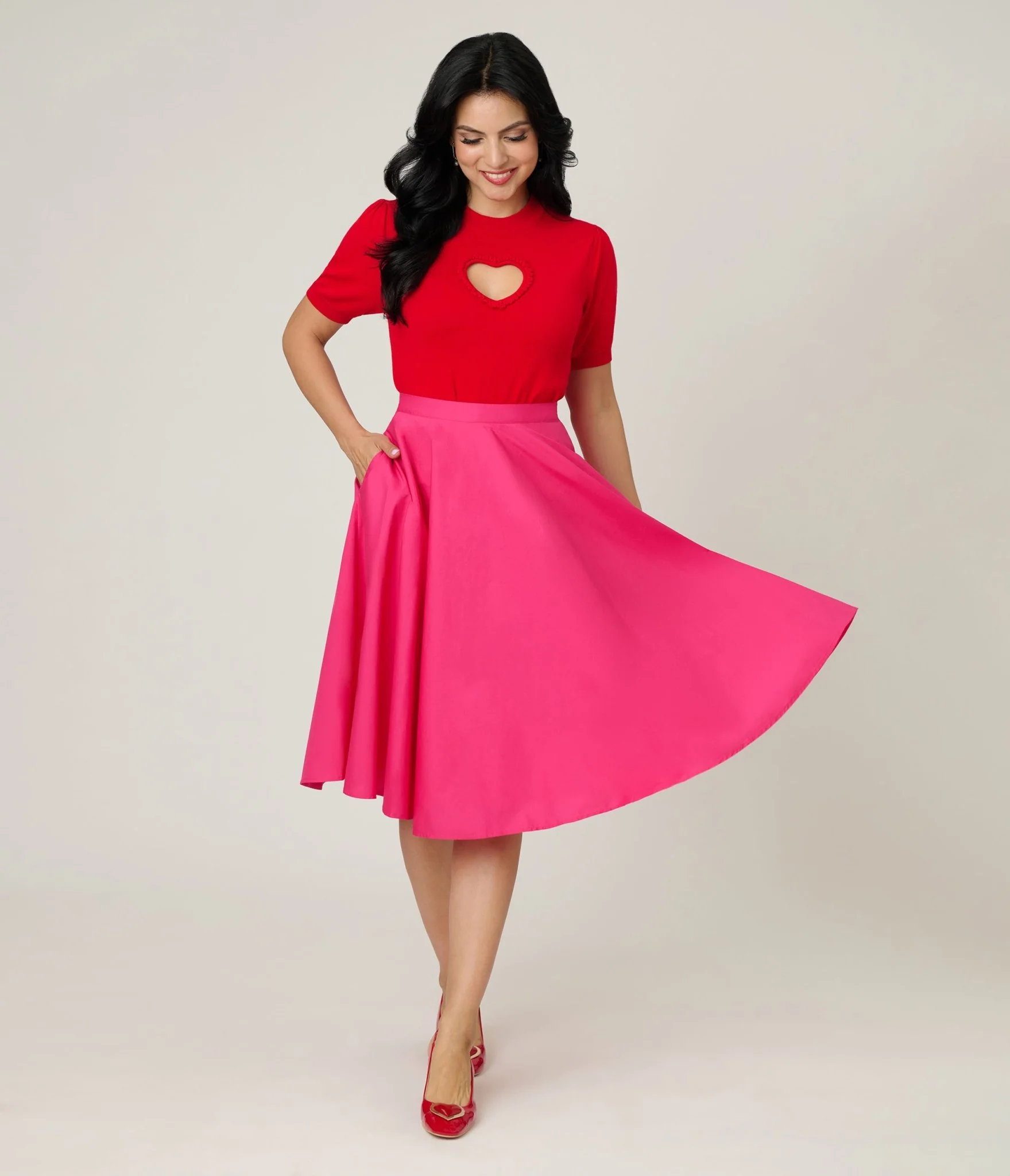 Magnolia Place Hot Pink Cotton Sally Swing Skirt