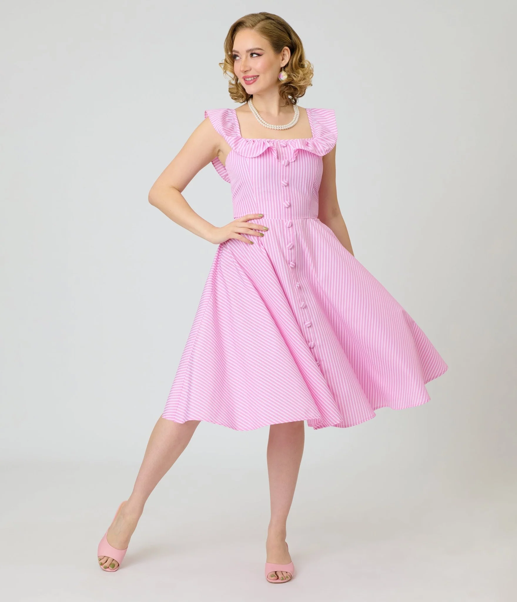 Magnolia Place Pink Stripe Barbara Swing Dress