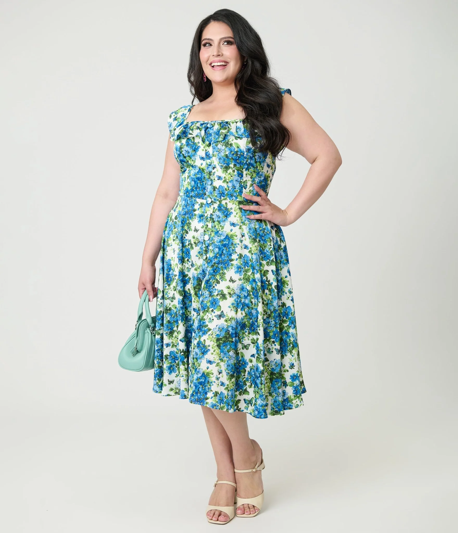 Magnolia Place Plus Size Blue Floral Barbara Swing Dress