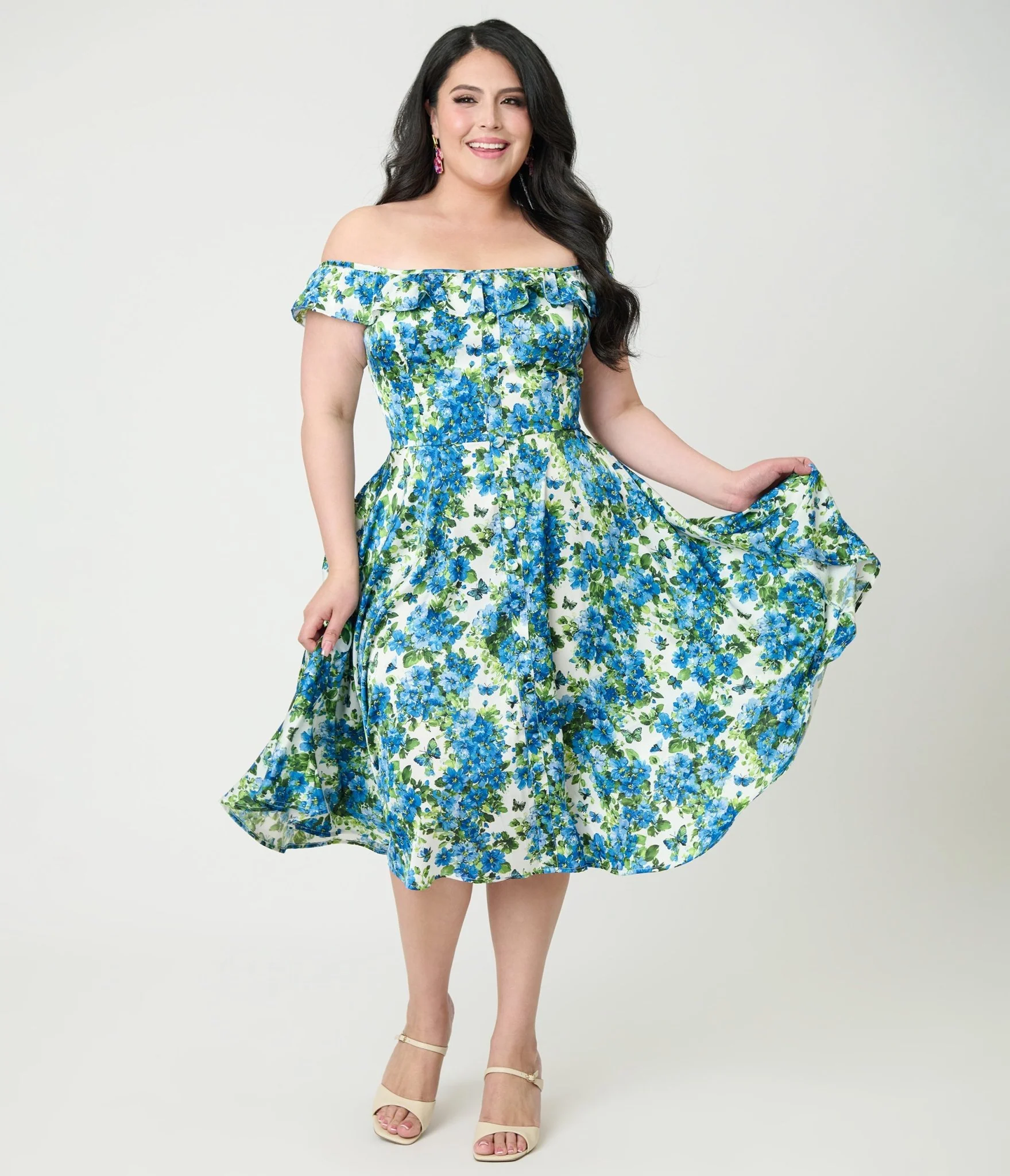 Magnolia Place Plus Size Blue Floral Barbara Swing Dress - Image 4