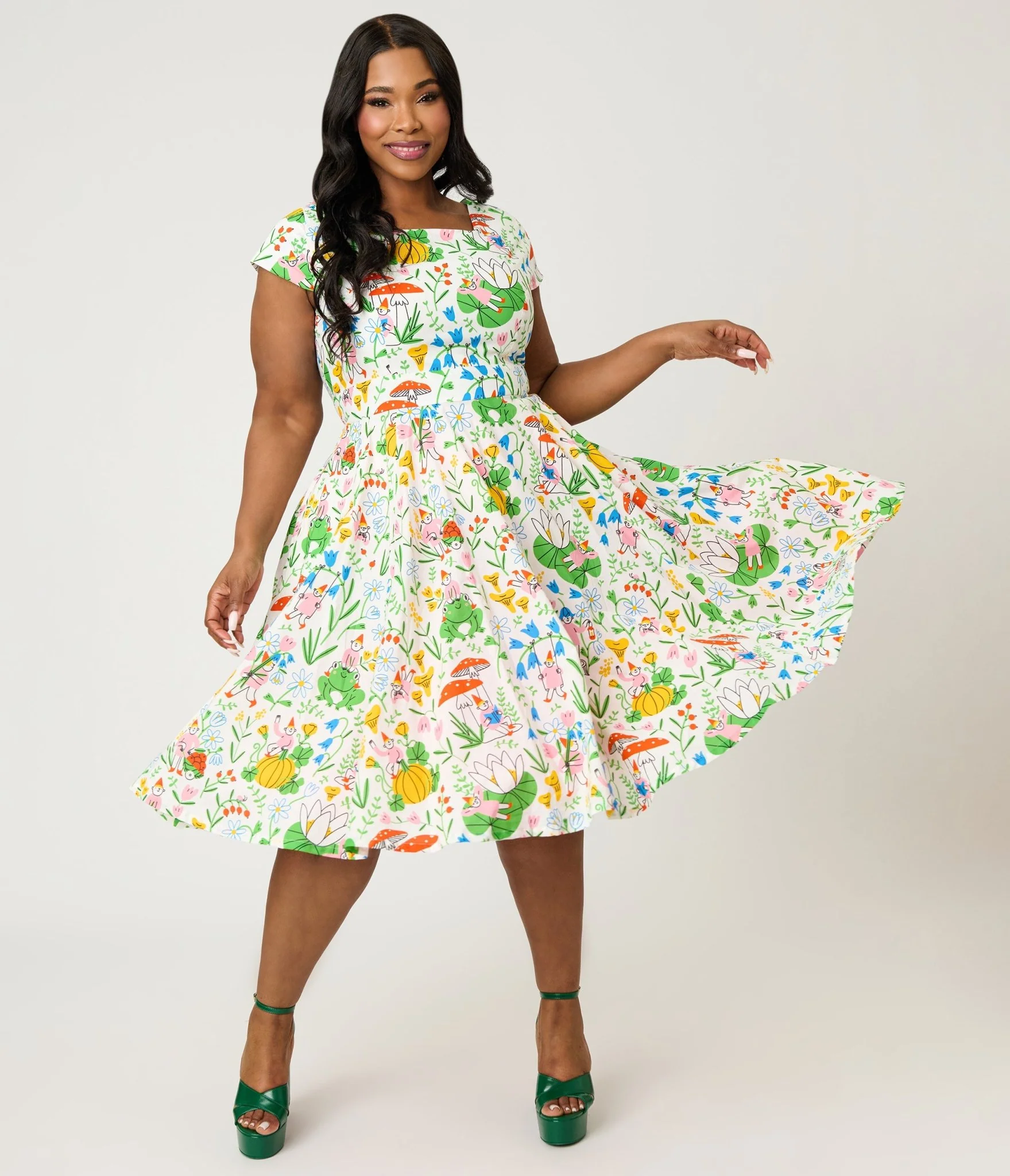 Magnolia Place Plus Size Gnome & Frog Anna Swing Dress - Image 3
