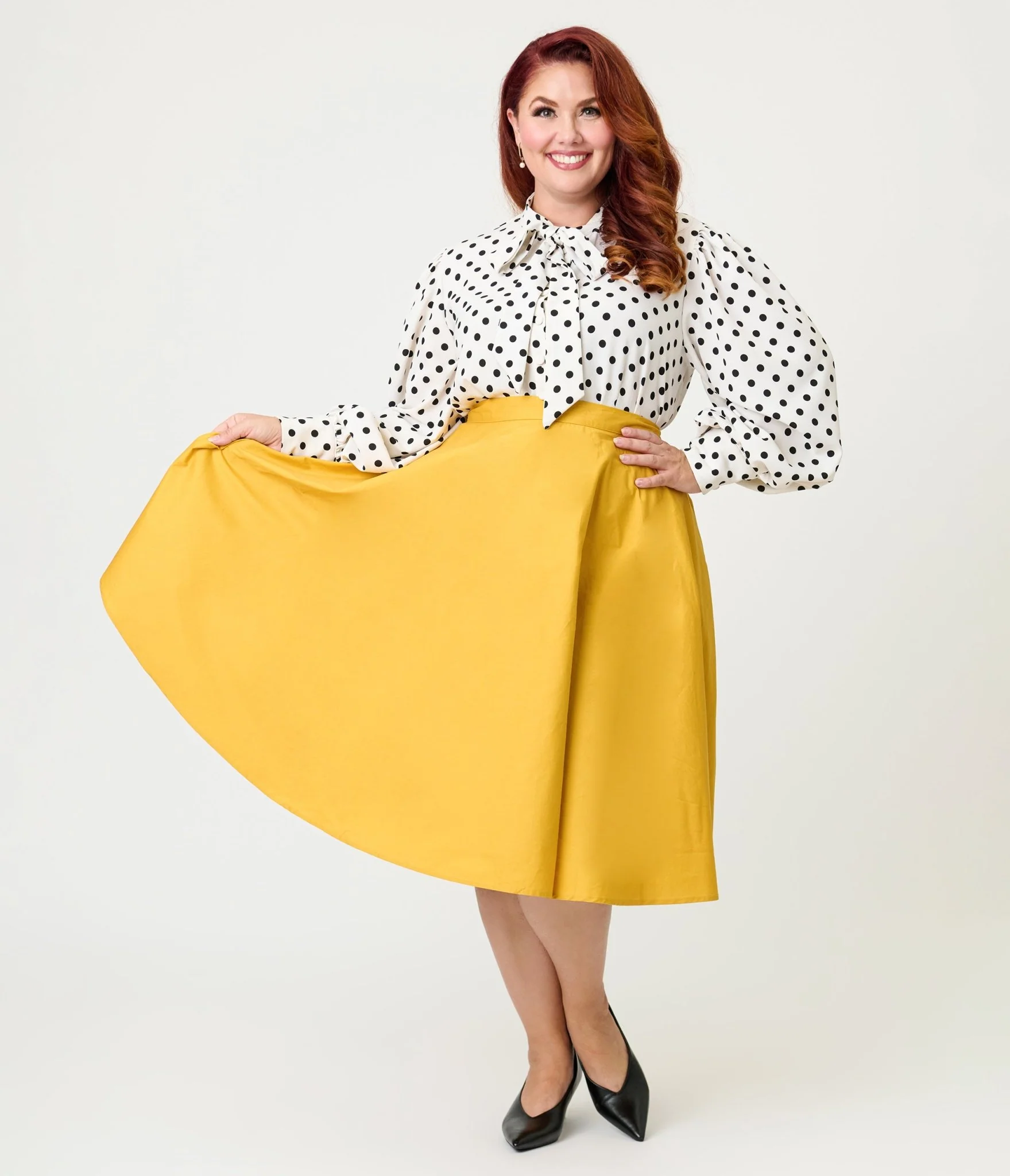 Magnolia Place Plus Size Mustard Sally Swing Skirt - Image 4