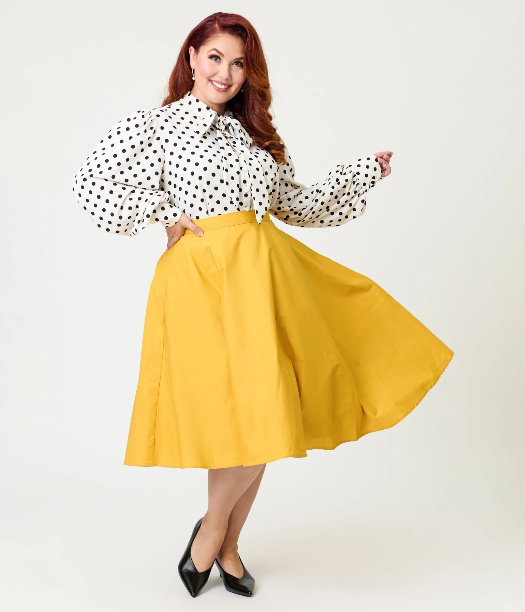 Magnolia Place Plus Size Mustard Sally Swing Skirt - Image 5