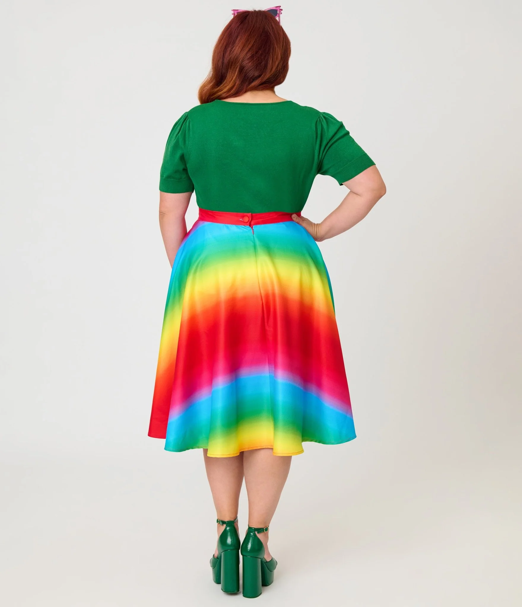 Magnolia Place Plus Size Ombre Rainbow Sally Swing Skirt - Image 3