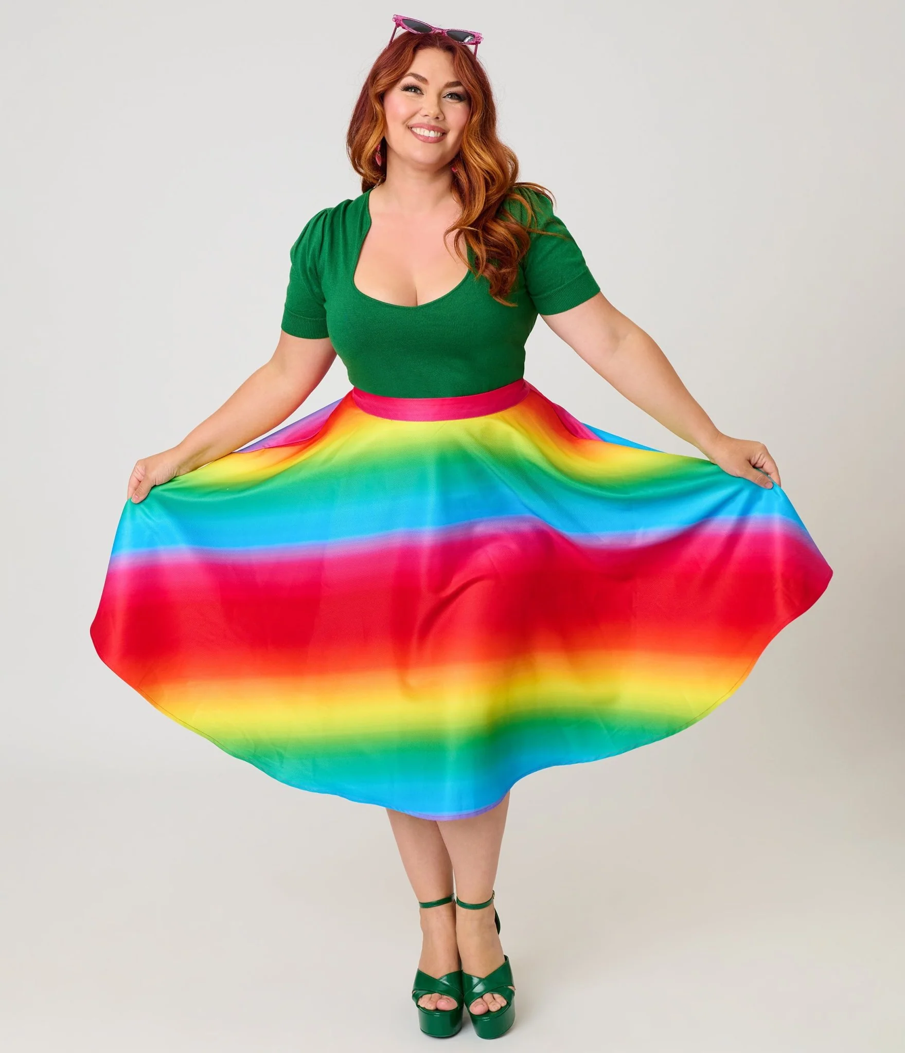 Magnolia Place Plus Size Ombre Rainbow Sally Swing Skirt - Image 4