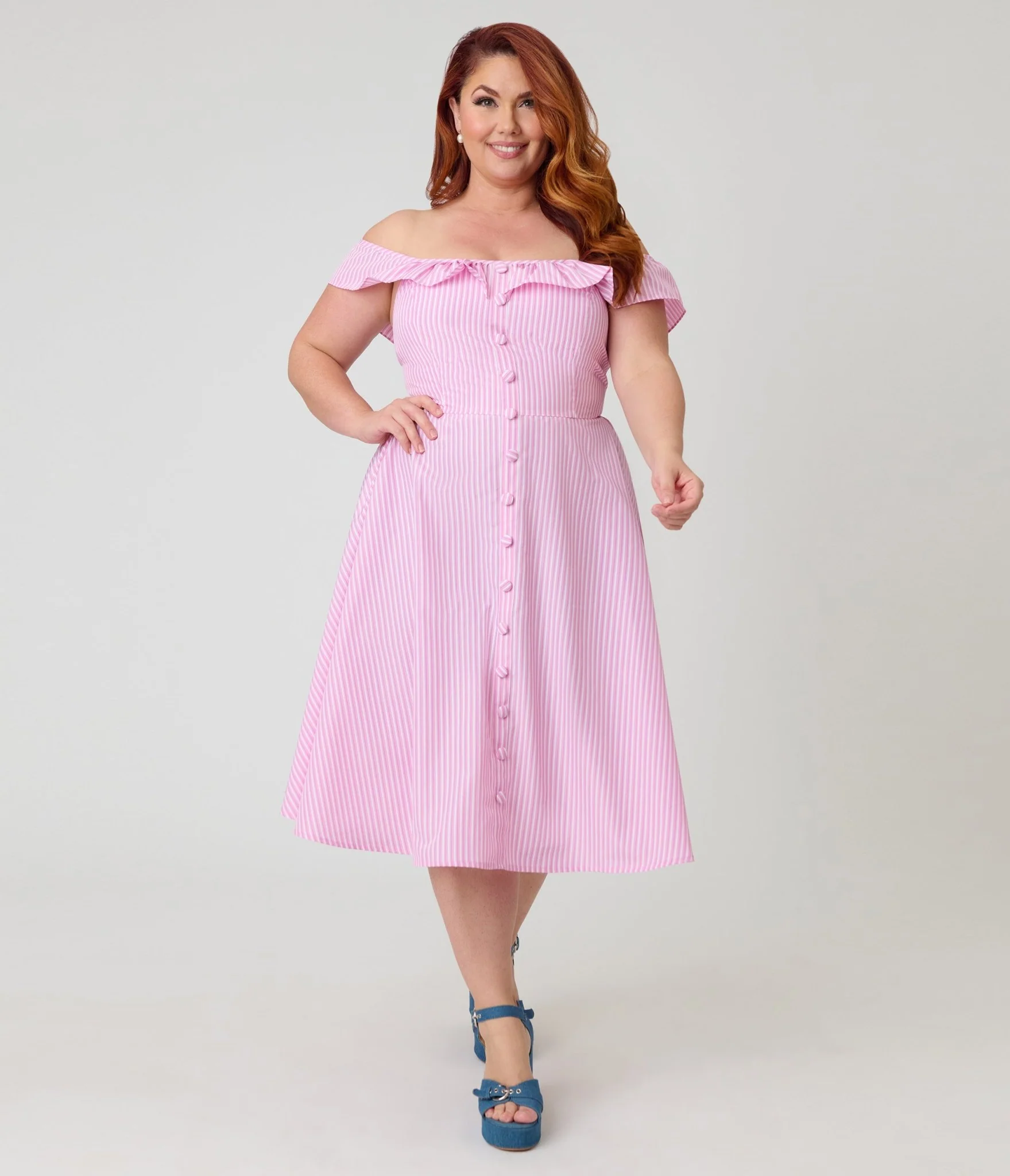 Magnolia Place Plus Size Pink Stripe Barbara Swing Dress - Image 3