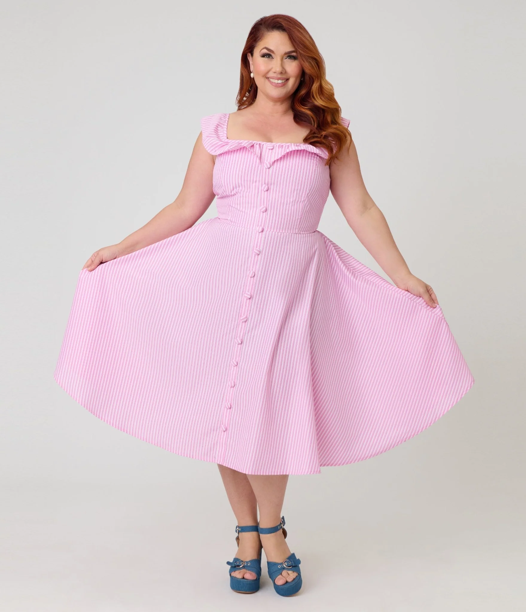 Magnolia Place Plus Size Pink Stripe Barbara Swing Dress - Image 4